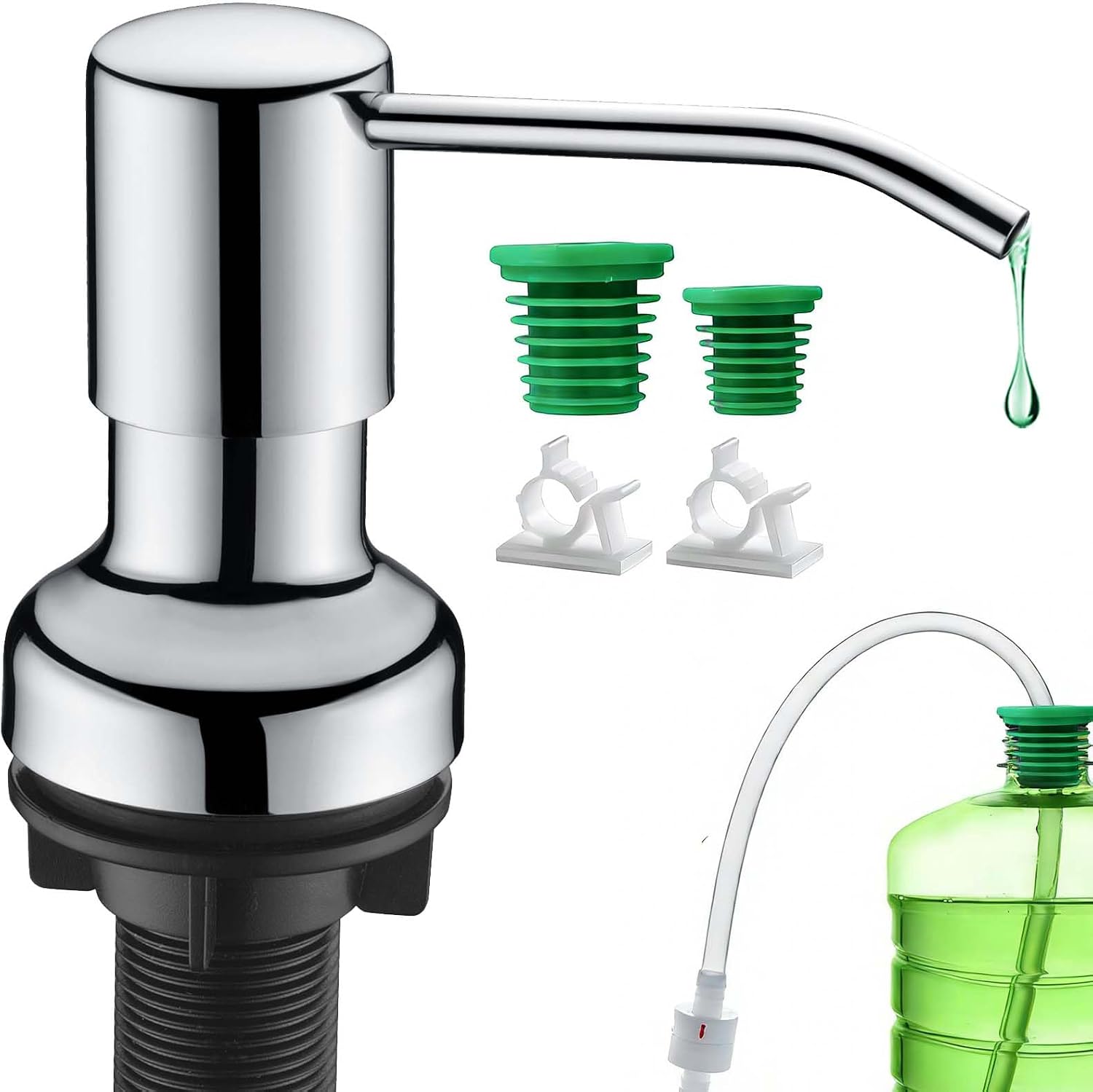 Detalle de SonTiy FA7110142 Chrome Sink Soap Dispenser, 17 oz Bottle and 47-inch Tube