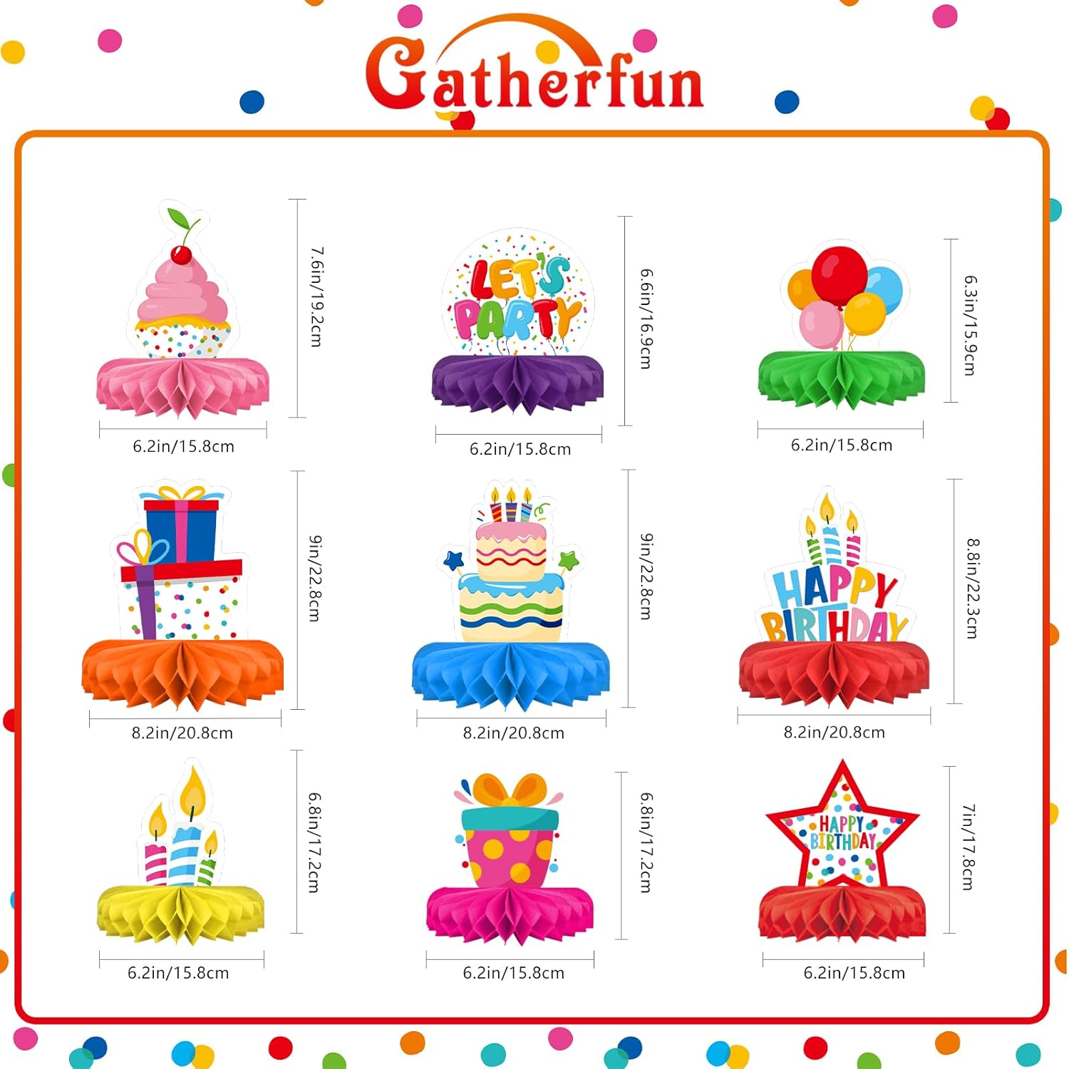 Detalle 2 de Happy Birthday Decorations Set 9 Honeycomb Centerpiece ๐