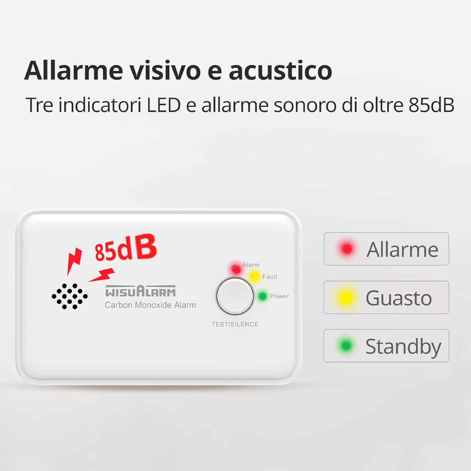 Detalle 2 de WISUALARM Rilevatore Monossido di Carbonio 10 anni 📢