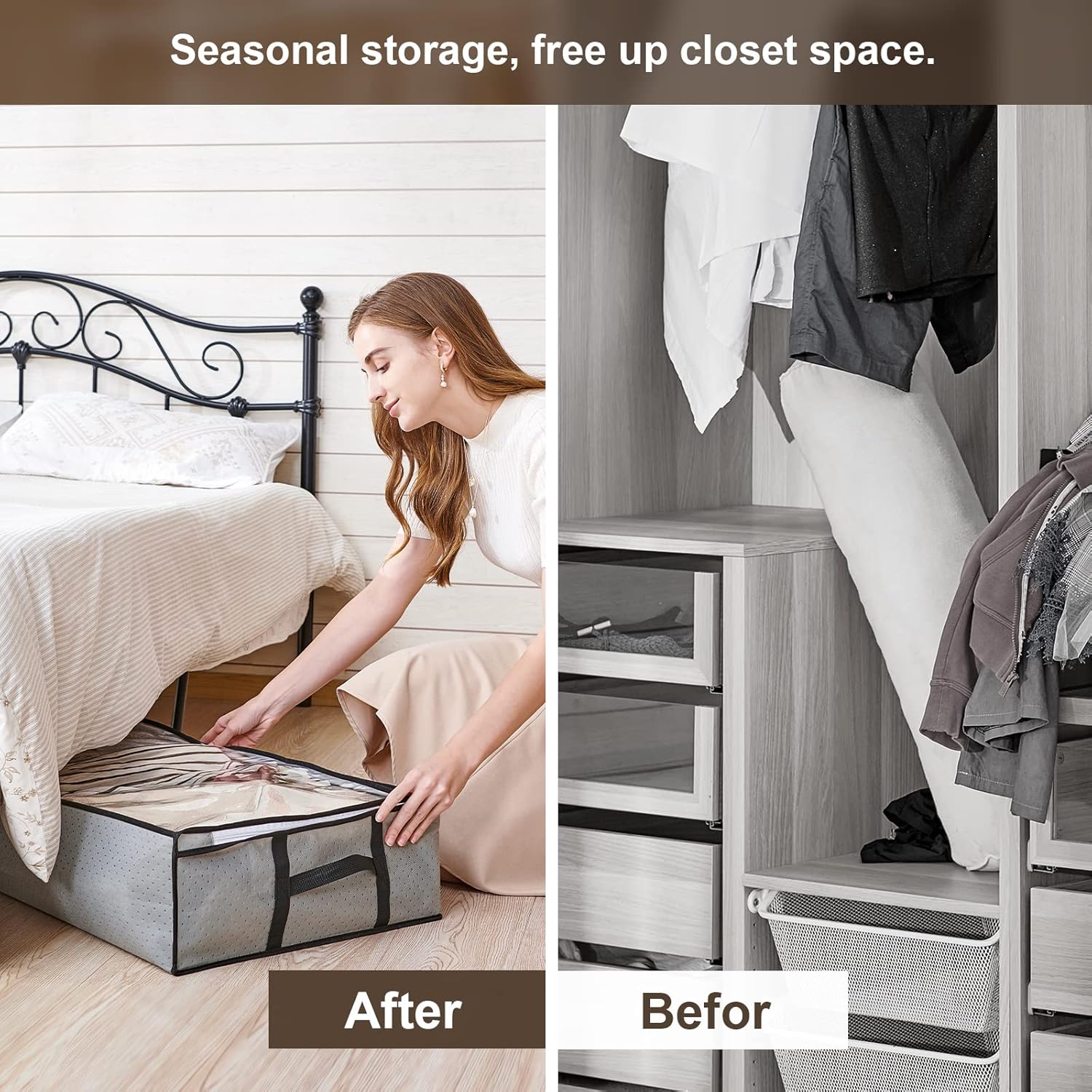 Thumbnail 5 de GoMaihe 6er Set Unterbett-Aufbewahrungsboxen mit Deckel, 90 l (100 × 46 × 19 cm)