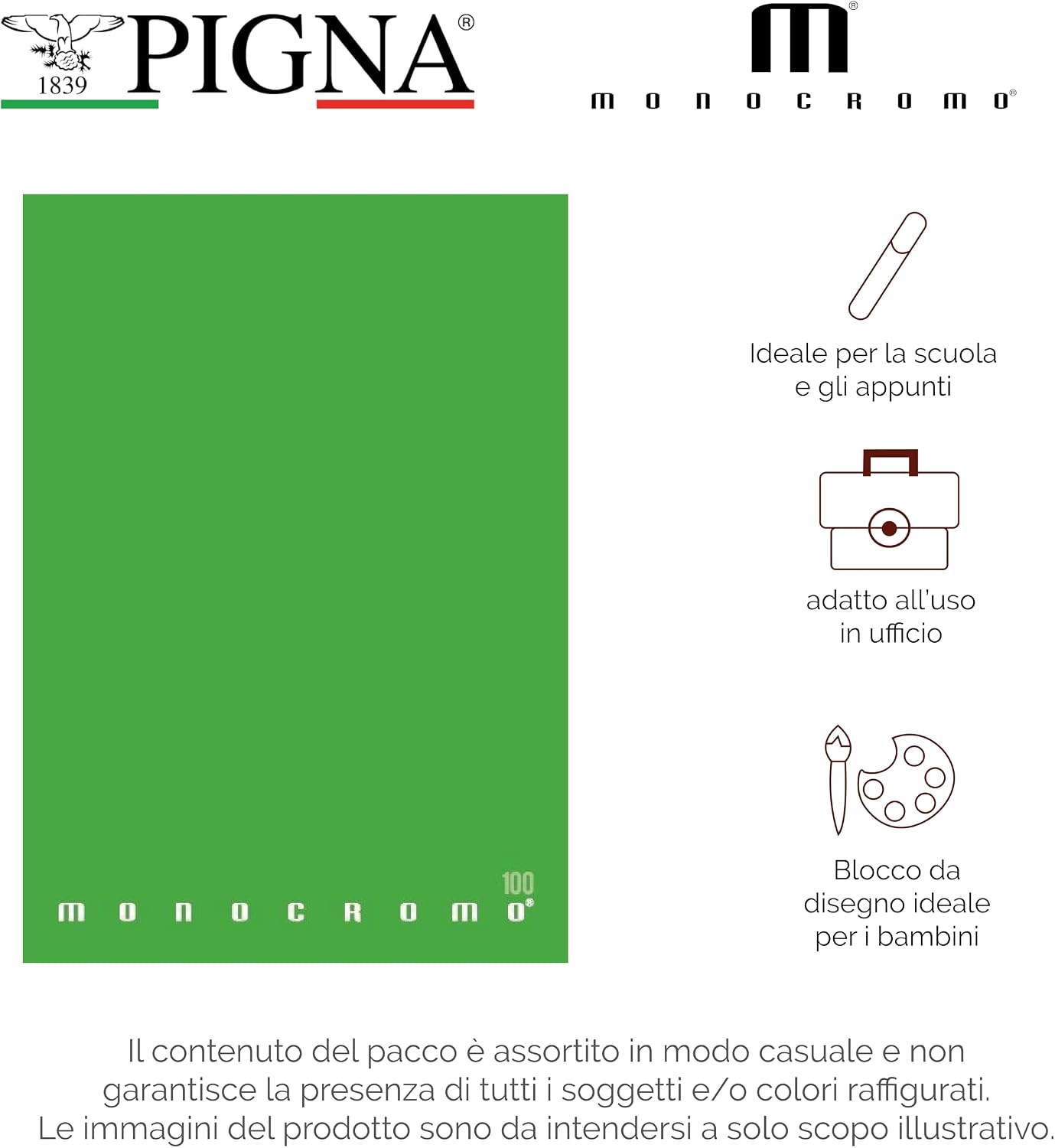 Detalle de Pigna Monocromo 02298880Q – Quaderno A4 38 Fogli, Rigatura 0Q 5 mm con Margine (2ª/3ª Elementare), Carta 100 g, Copertina Monocolore