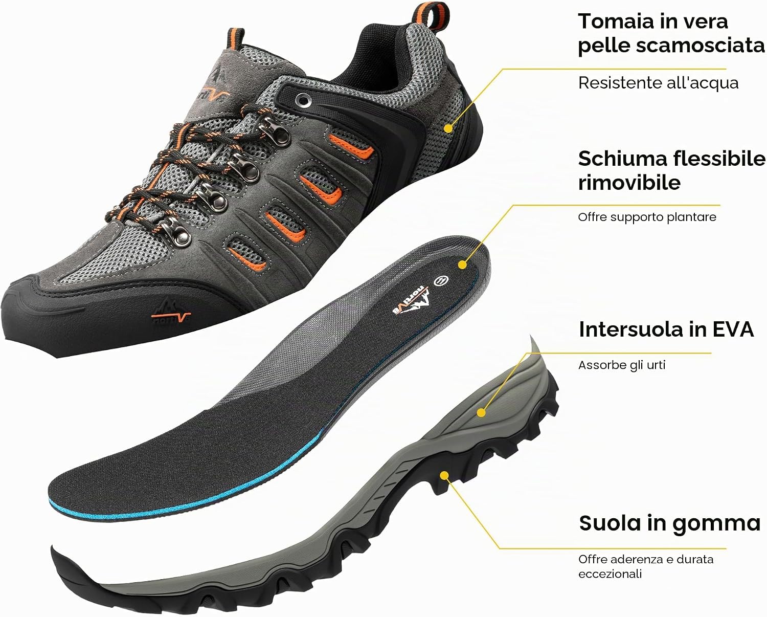 Detalle de NORTIV 8 Scarpe da Trekking Uomo: impermeabili, traspiranti e robuste per all'aperto