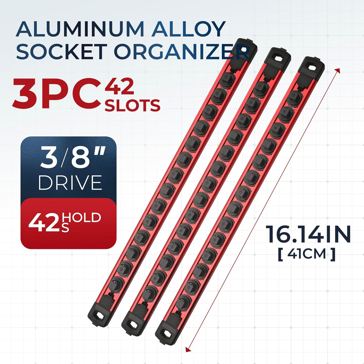 Thumbnail 6 de Reniteco Magnetic Socket Organizer Set (3PC) for 3/8-Inch Drive Sockets — 360° Swivel Socket Rail