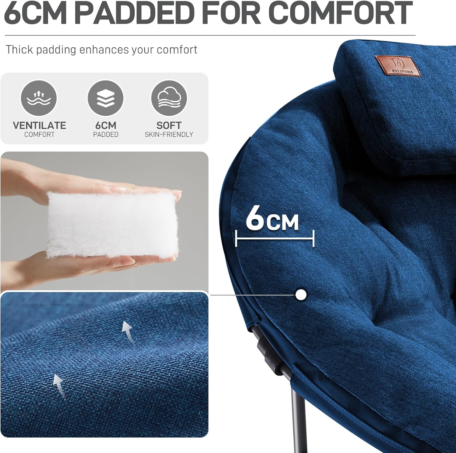 Thumbnail 3 de EVER ADVANCED XL Moon Chair for Adults with 6cm Padded Seat and High Back (up to 150kg), Blue