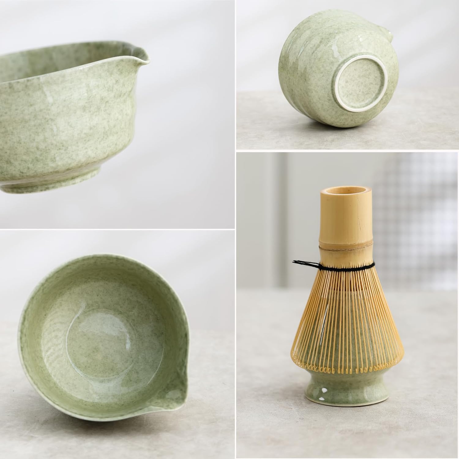 Detalle de Ochcahser Matcha Set with 17 oz Green Ceramic Bowl, Spout and Bamboo Tools