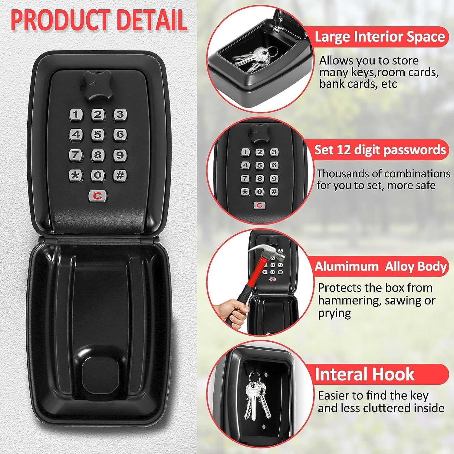 Thumbnail 4 de Gekufa Key Safe Outdoor 12-Digit Lockbox