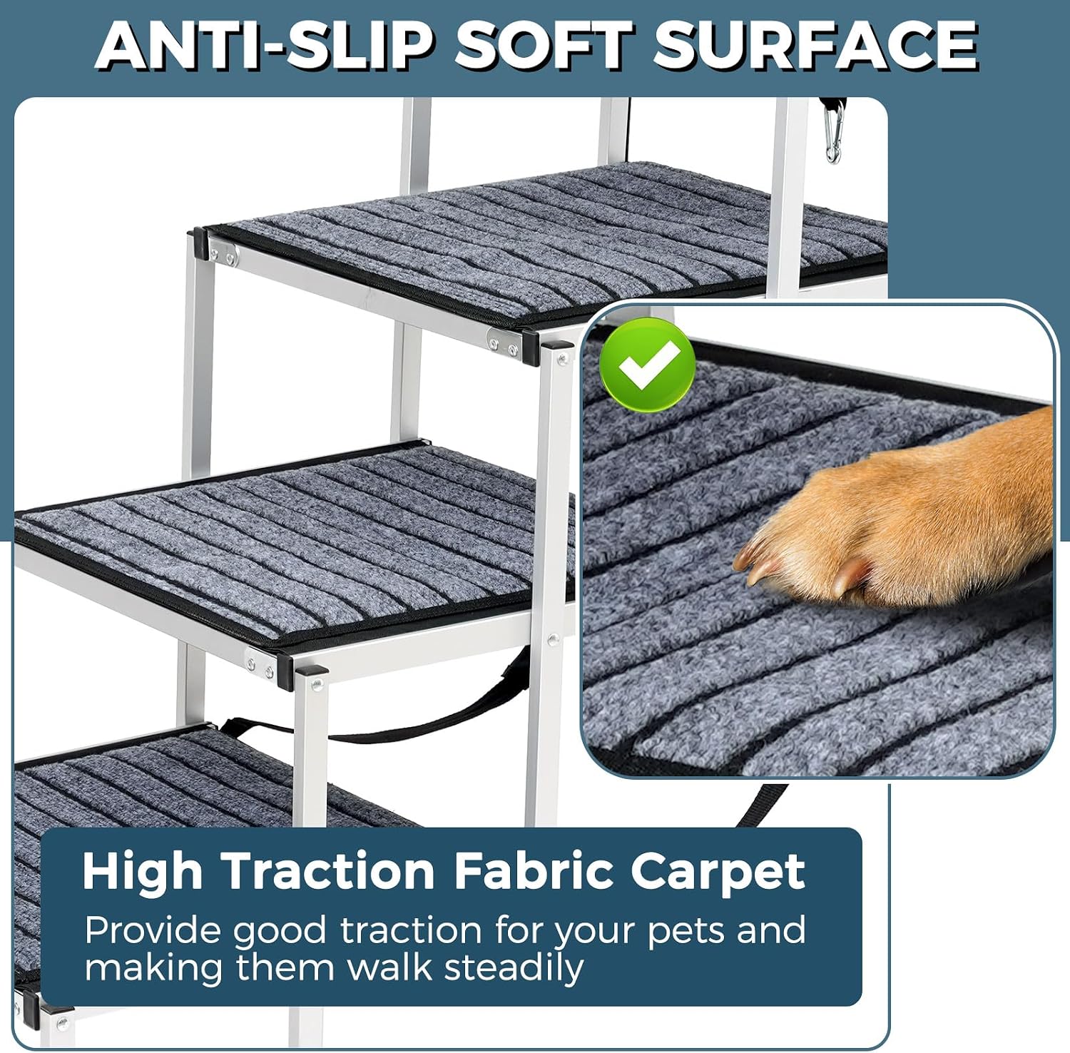 Thumbnail 3 de Extra Wide Dog Ramp for Cars: Aluminum Steps with Non-Slip Carpet for Easy SUV Access