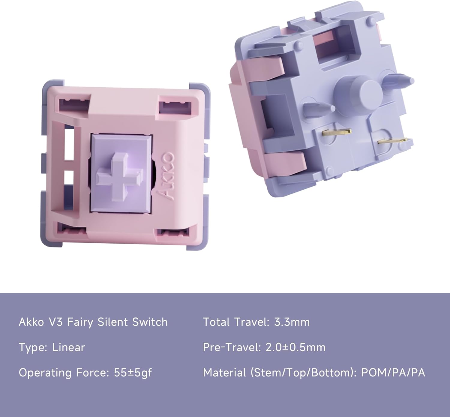 Detalle de Akko V3 Fairy Linear Silent Switches — 50g Quiet MX-Style 5-Pin (45 pcs) for DIY Kits