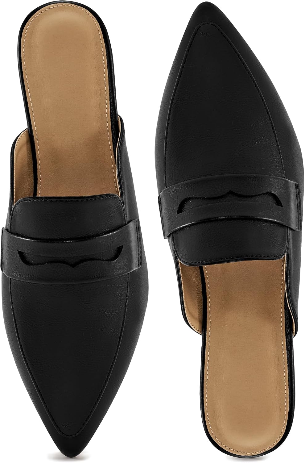Detalle de Judxsious Women's Pointed-Toe Flat Mule Loafers, Backless Slip-On Dress Shoes