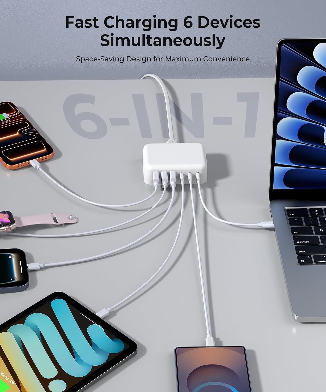 Thumbnail 3 de BREEKET 140W 6-Port GaN USB Charging Station with 3 USB-C and 3 USB-A Ports