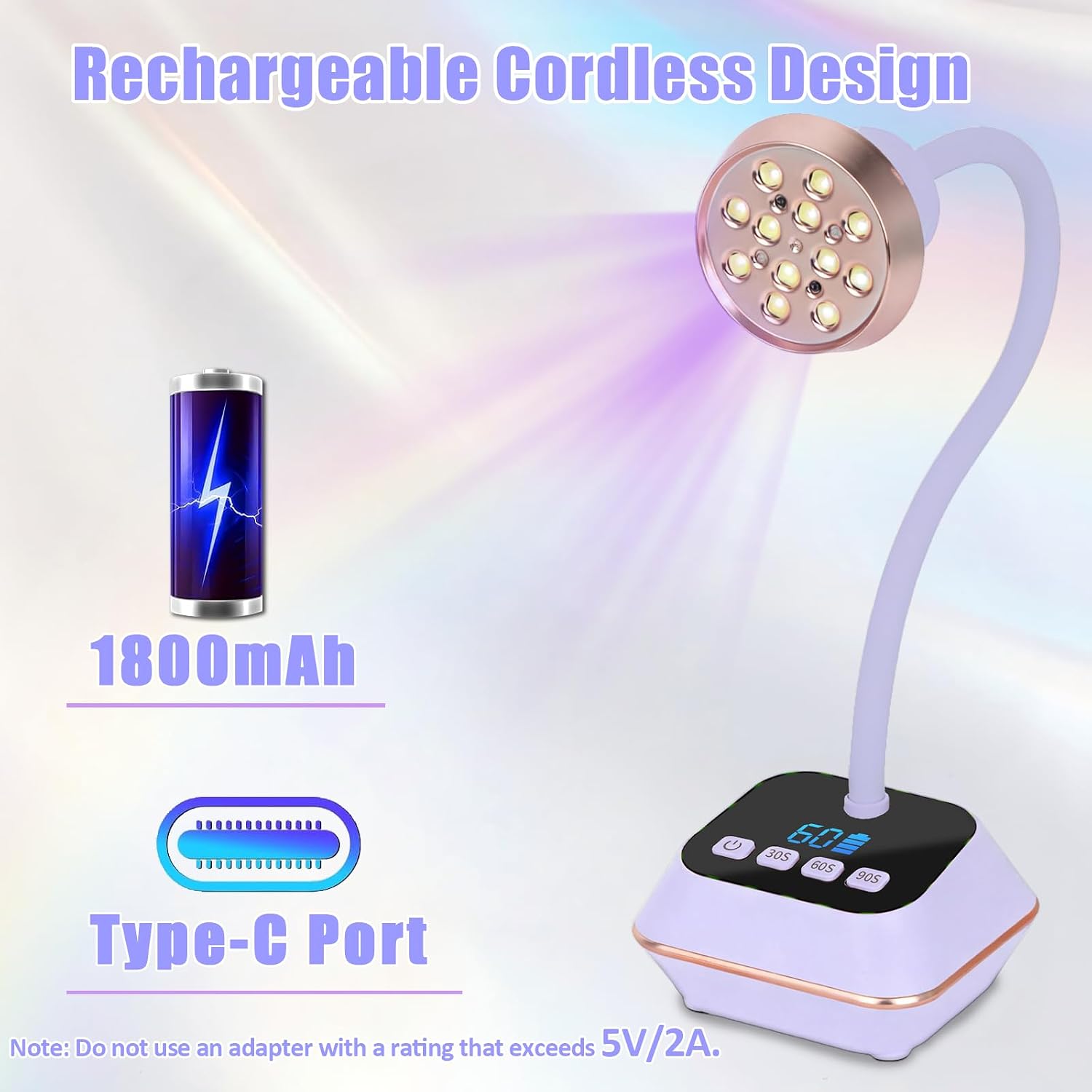 Detalle 2 de Asimebesty AS-2601V UV Nail Lamp, 36W Rechargeable with Smart Sensor