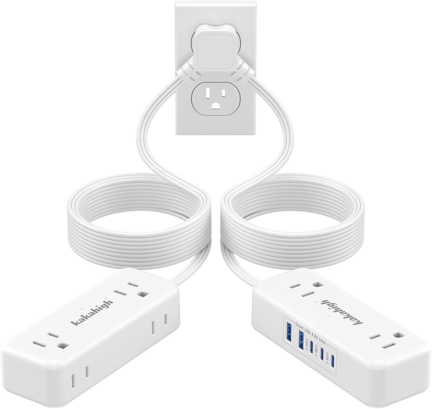 Detalle de kakahigh 788 Split Extension Cord, 20 ft, 4 AC Outlets, 5 USB Ports