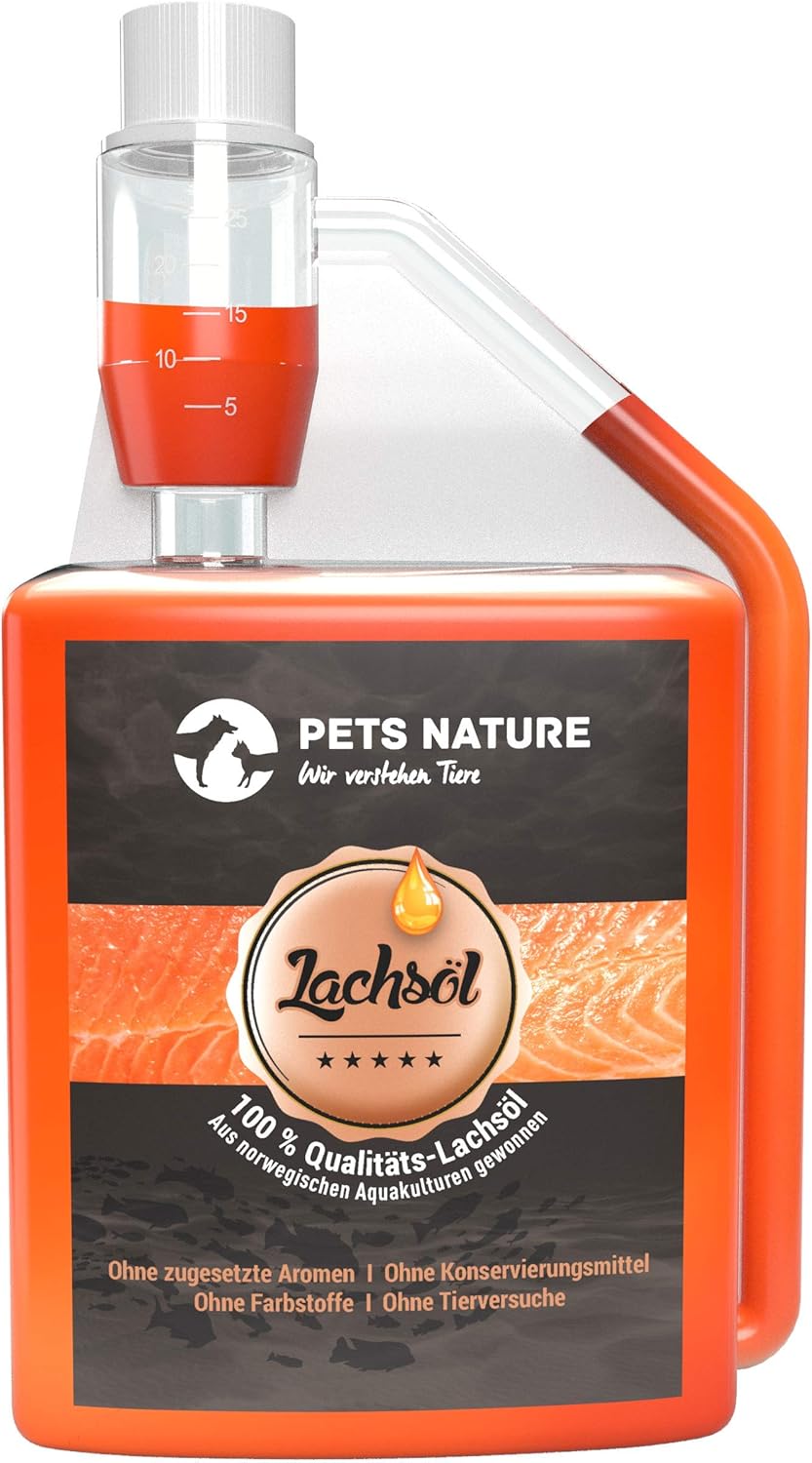 Detalle de Pets Nature Omega 3-6-9 Öl für Hunde und Katzen – Premium Kräuter-Öl mit Distel, Hanf, Lachs, Chia und Lein, 500 ml