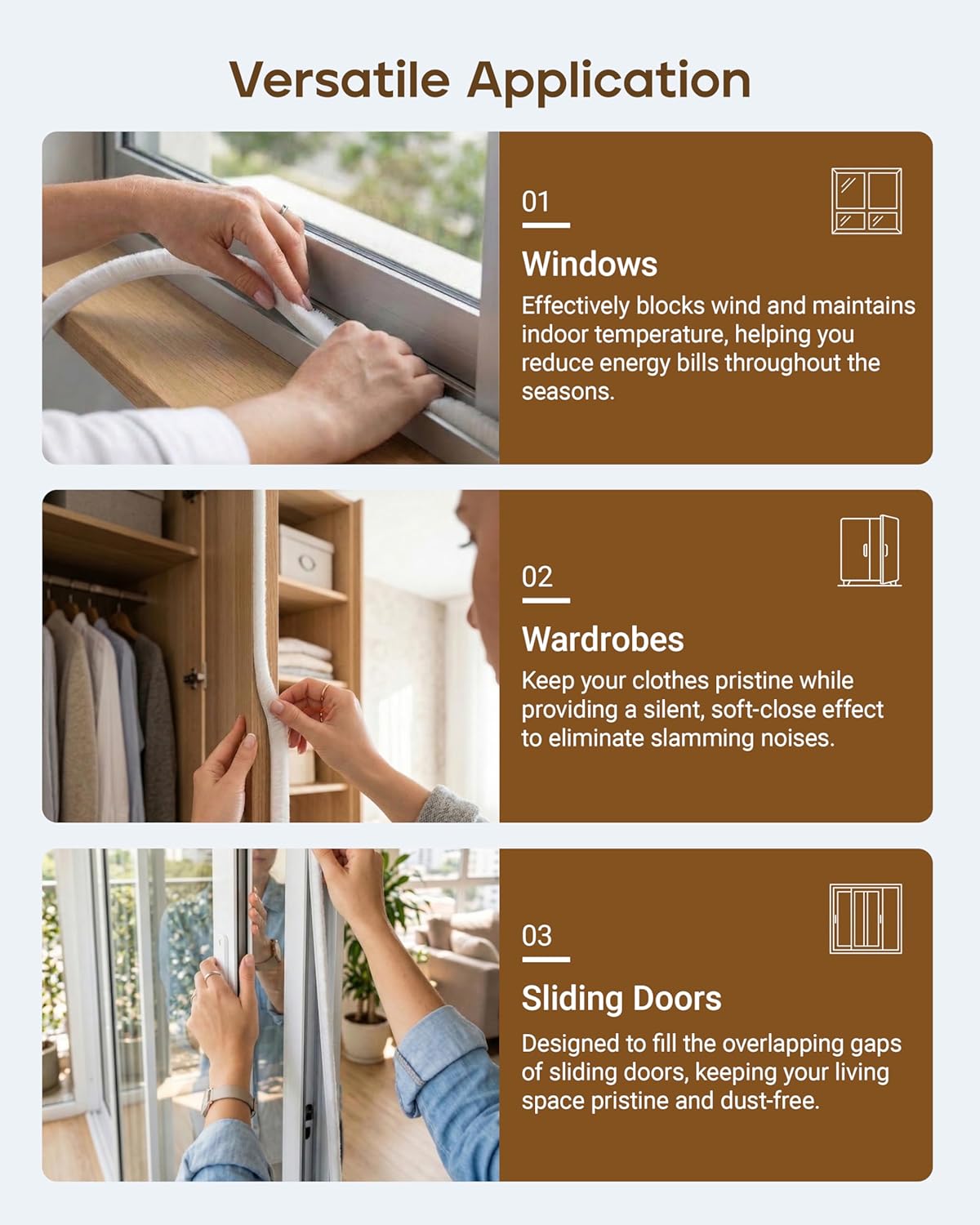 Detalle de HNNHOME Draft Excluder Brush Seal Strip (Self-Adhesive), 5m x 9mm x 5mm, White