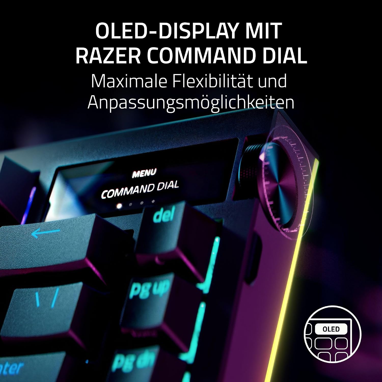 Detalle 2 de Razer BlackWidow V4 Pro 75% – kabellose, hot-swap Gaming-Tastatur mit OLED-Display und magnetischer Handballenauflage