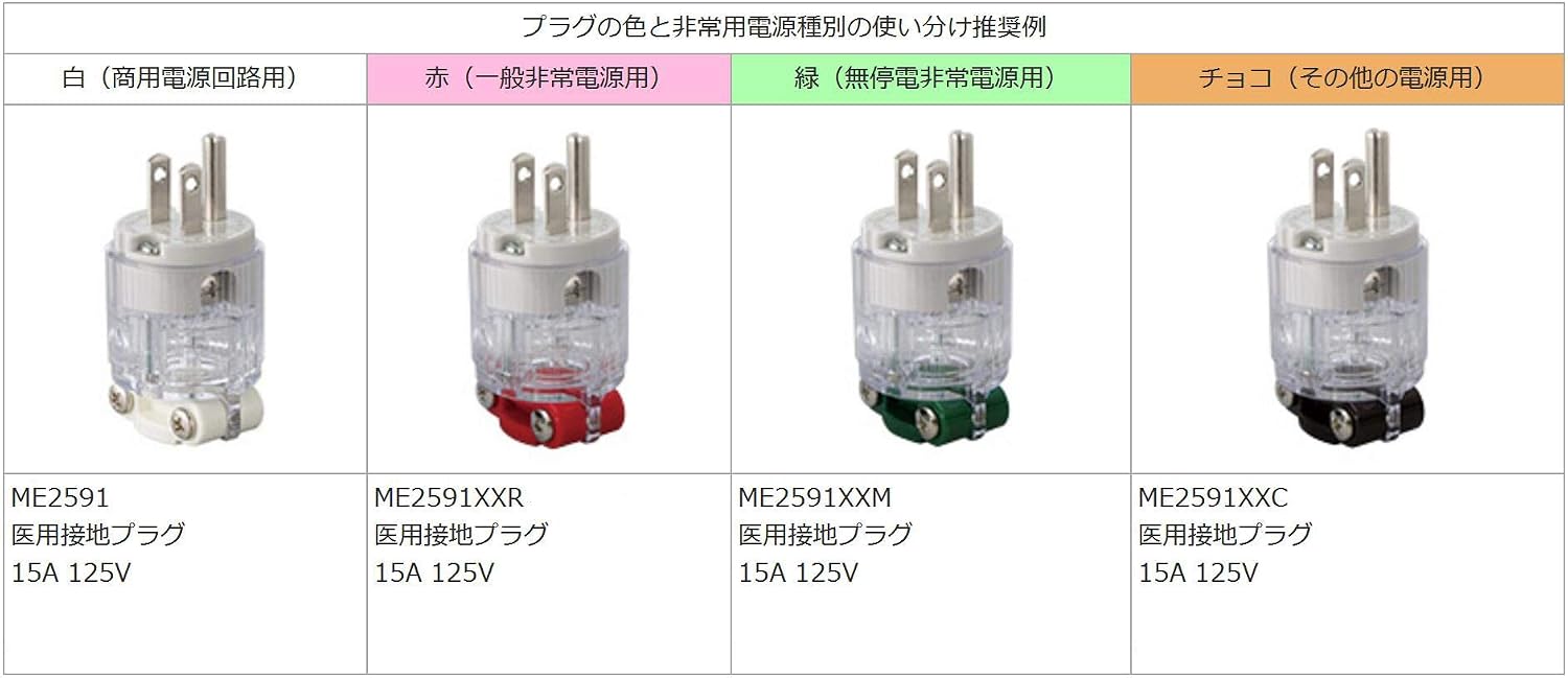 Detalle de 明工社 ME2591 医用接地プラグ 商用電源回路用・白、透明樹脂カバー