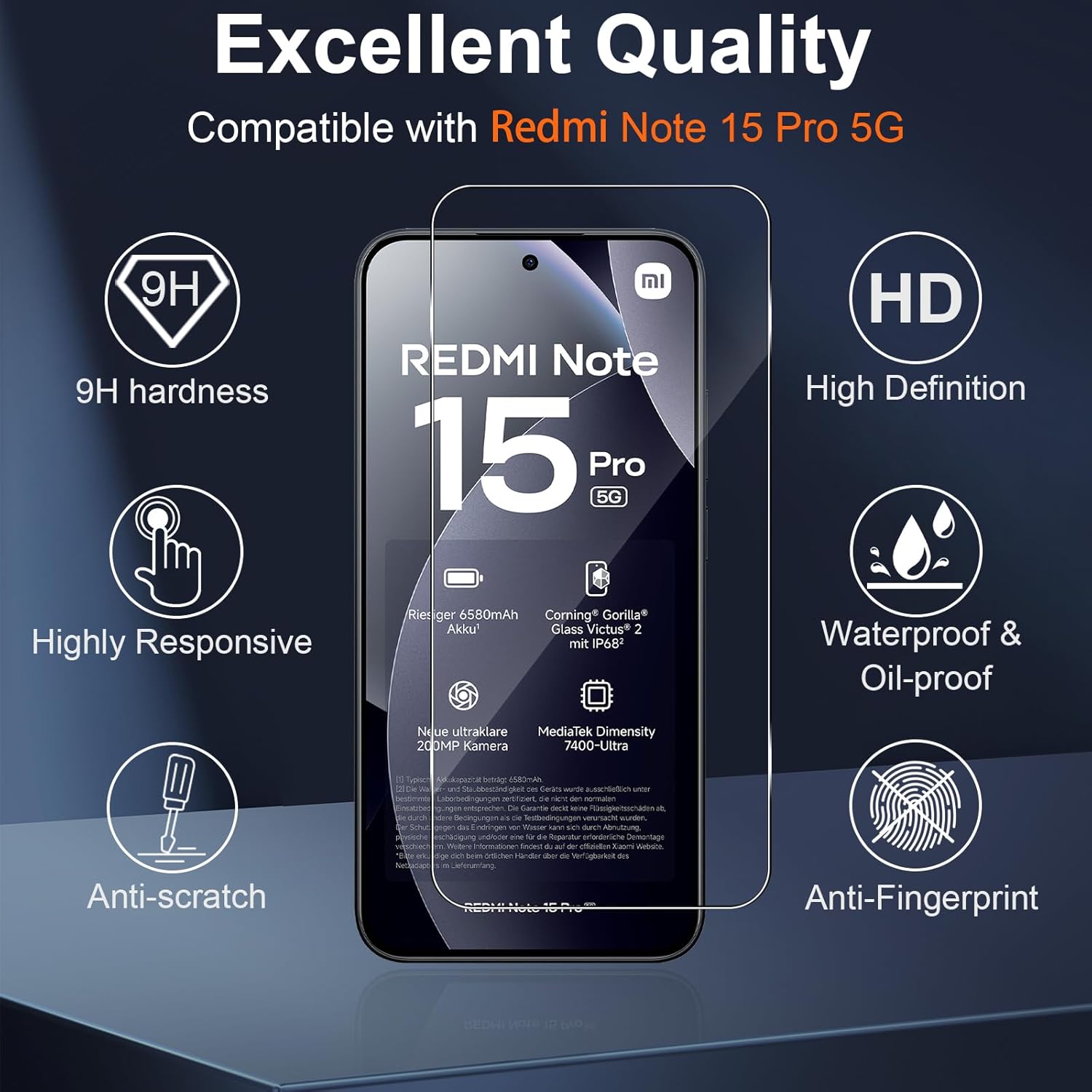 Thumbnail 1 de Vanrain Schutzfolie fürs Panzerglas für Xiaomi Redmi Note 15 Pro 5G – 2+2 Stück Schutzglas & Kameraschutz