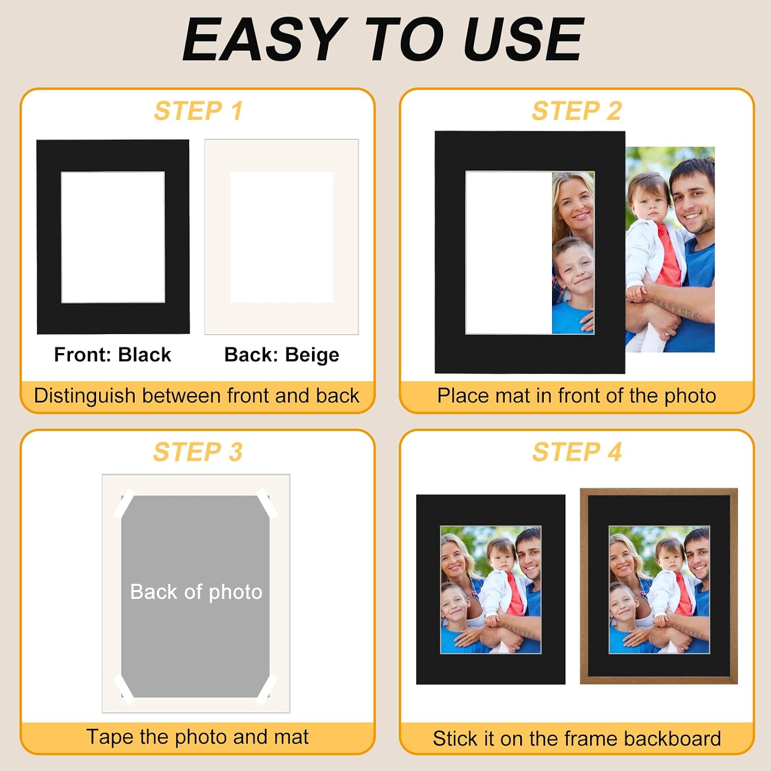 Detalle 1 de Phinus 16XKDP0002 Picture Frame Mats, 11 x 14 to 8 x 10, Black, 7-Pack