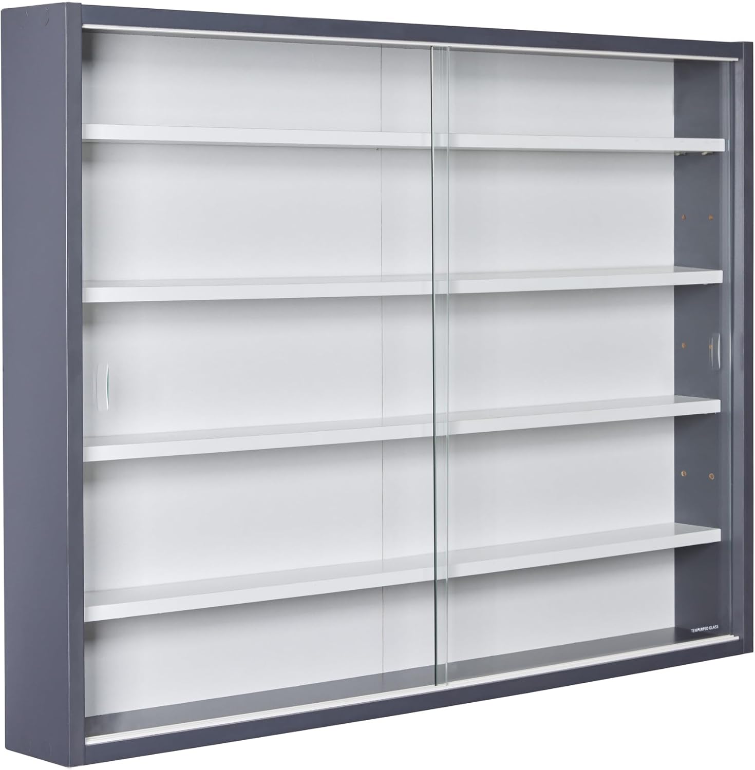 Detalle de Inter Link Espositore da parete per oggetti da collezione – Armadio con 4 ripiani e 5 scomparti in MDF Grigio/Bianco (80x60x9,5 cm) Collecty Grigio