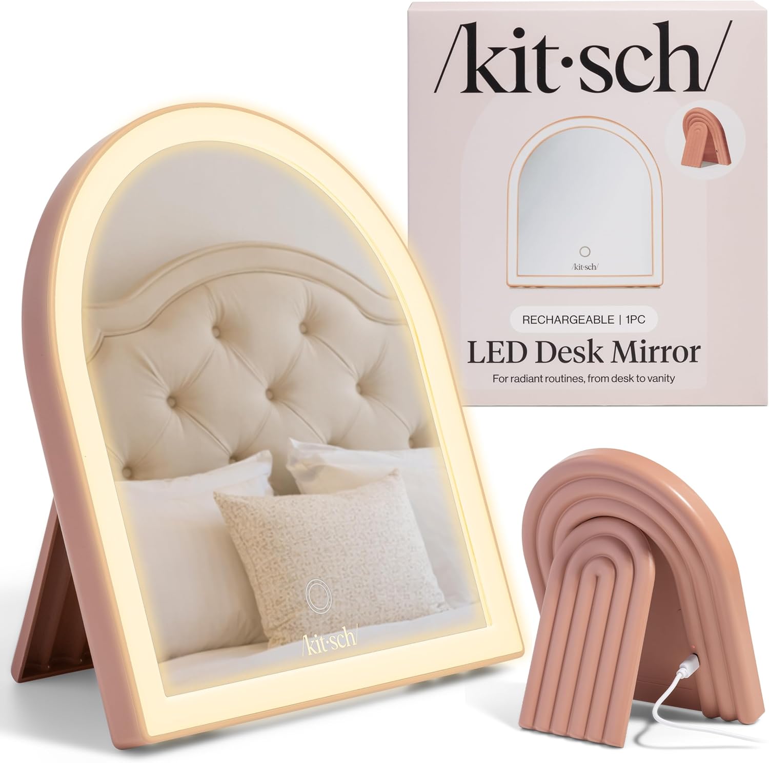 Detalle de Kitsch Arch Desk Vanity Mirror with Lights, Terracotta