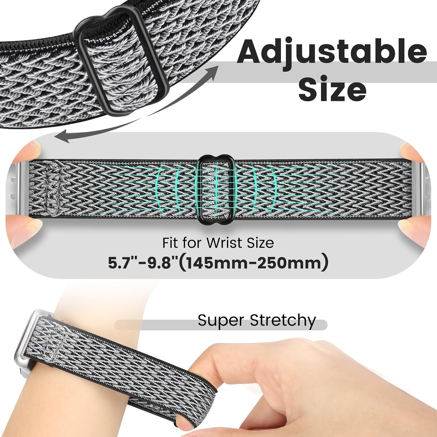 Detalle de Bcuckood Elastic Nylon Straps for Samsung Galaxy Fit 3 (SM-R390) – 2 Adjustable Stretch Bands