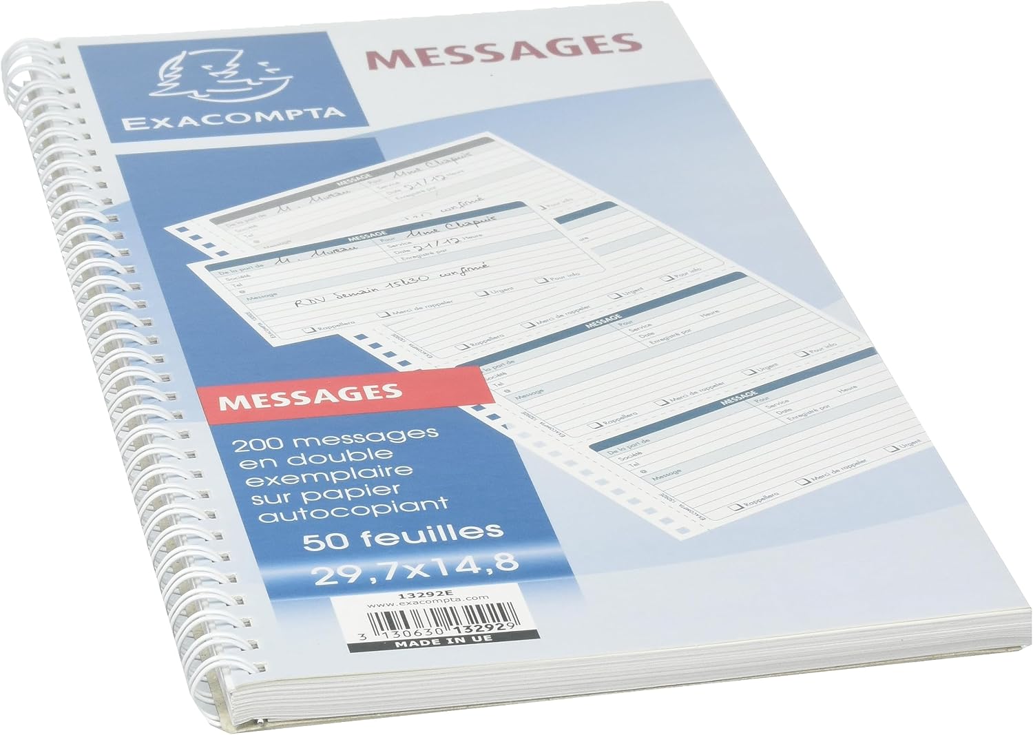Detalle 2 de ATLANTA Bloc messages téléphones spiralé 148x297 mm – 50 feuillets Dupli