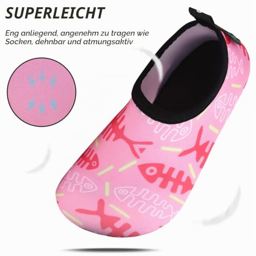 Detalle de SAGUARO Aquaschuhe Mädchen/Jungen – Schnelles Trocknen, rutschfeste Sohle, Pink Fischgräte Gr. 32/33