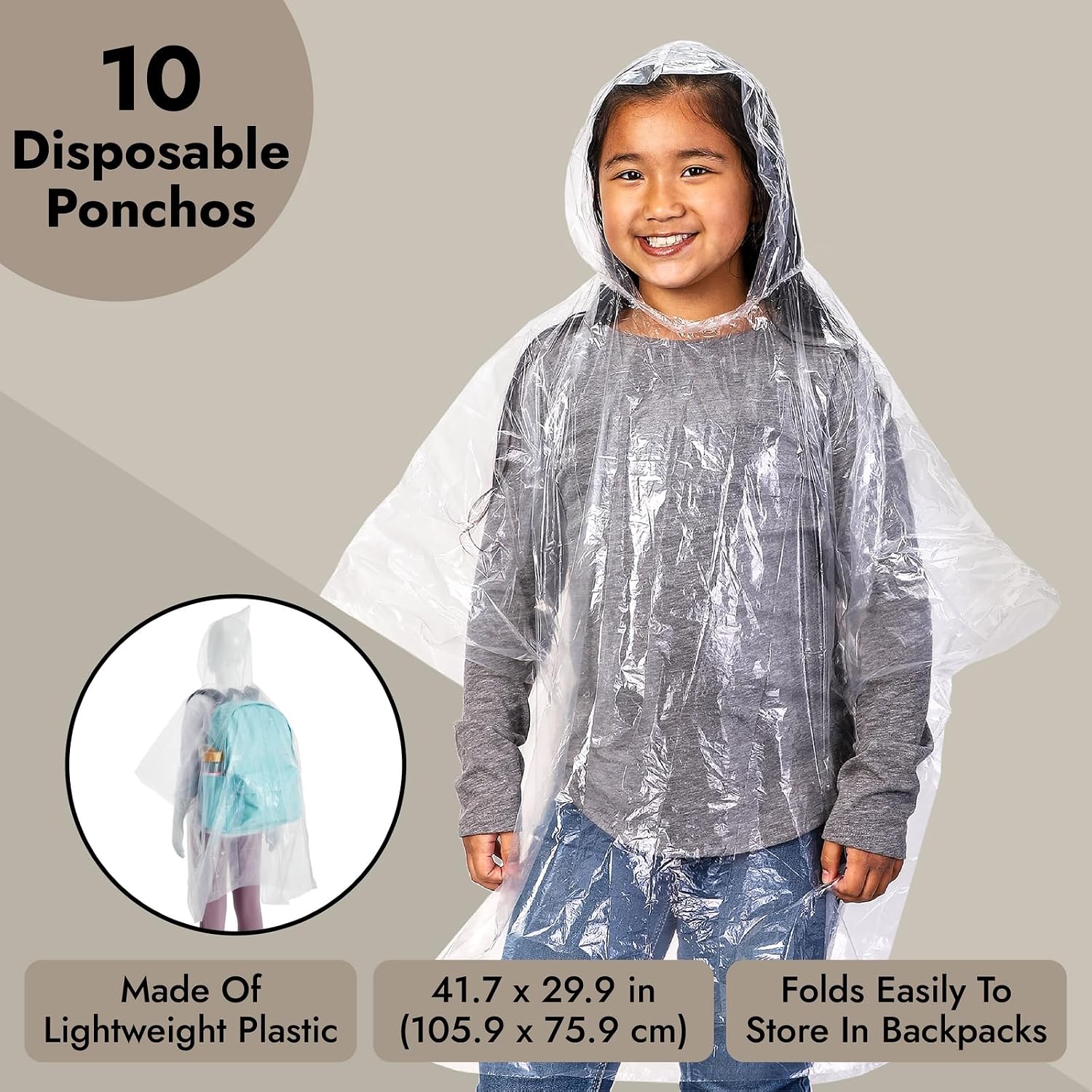 Thumbnail 1 de Juvale Disposable Rain Ponchos with Hoods, 10-Pack, Clear Polyethylene for Kids