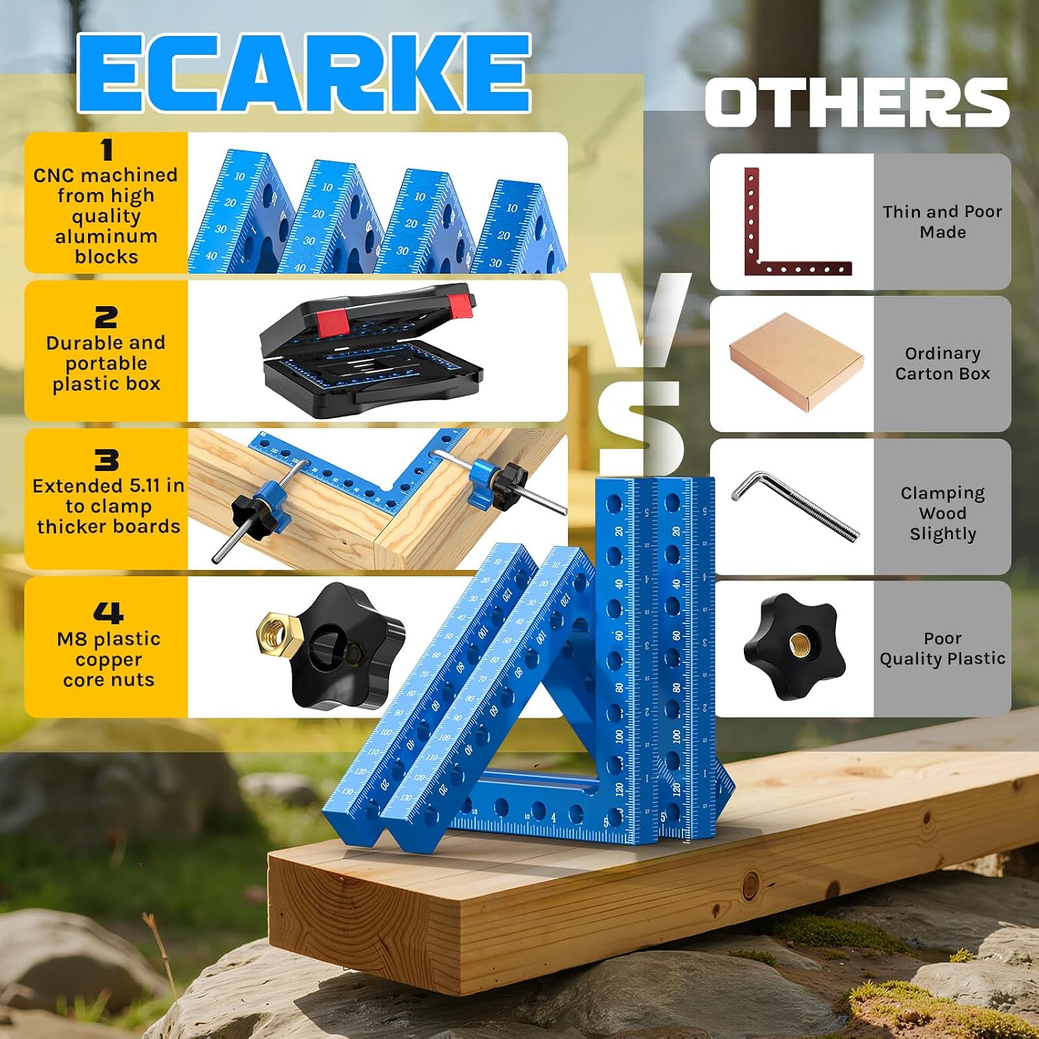 Detalle de Ecarke ZJJN011X0A0 90-Degree Corner Clamp Set, CNC Aluminum, Dual Scale