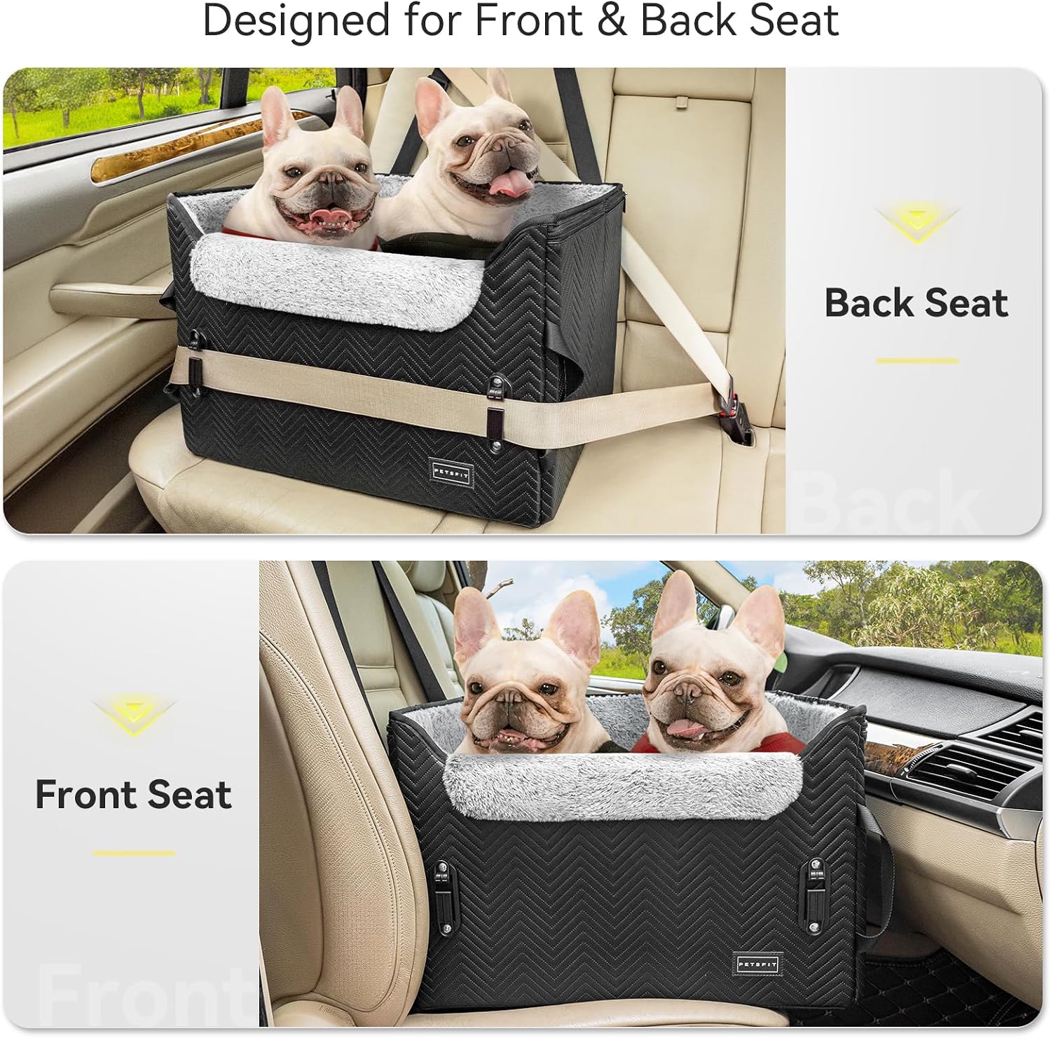 Detalle 2 de Petsfit Hund Autositz für kleine/mittlere Hunde (58 x 42 x 34 cm) – mit 2 Sicherheitsgurten