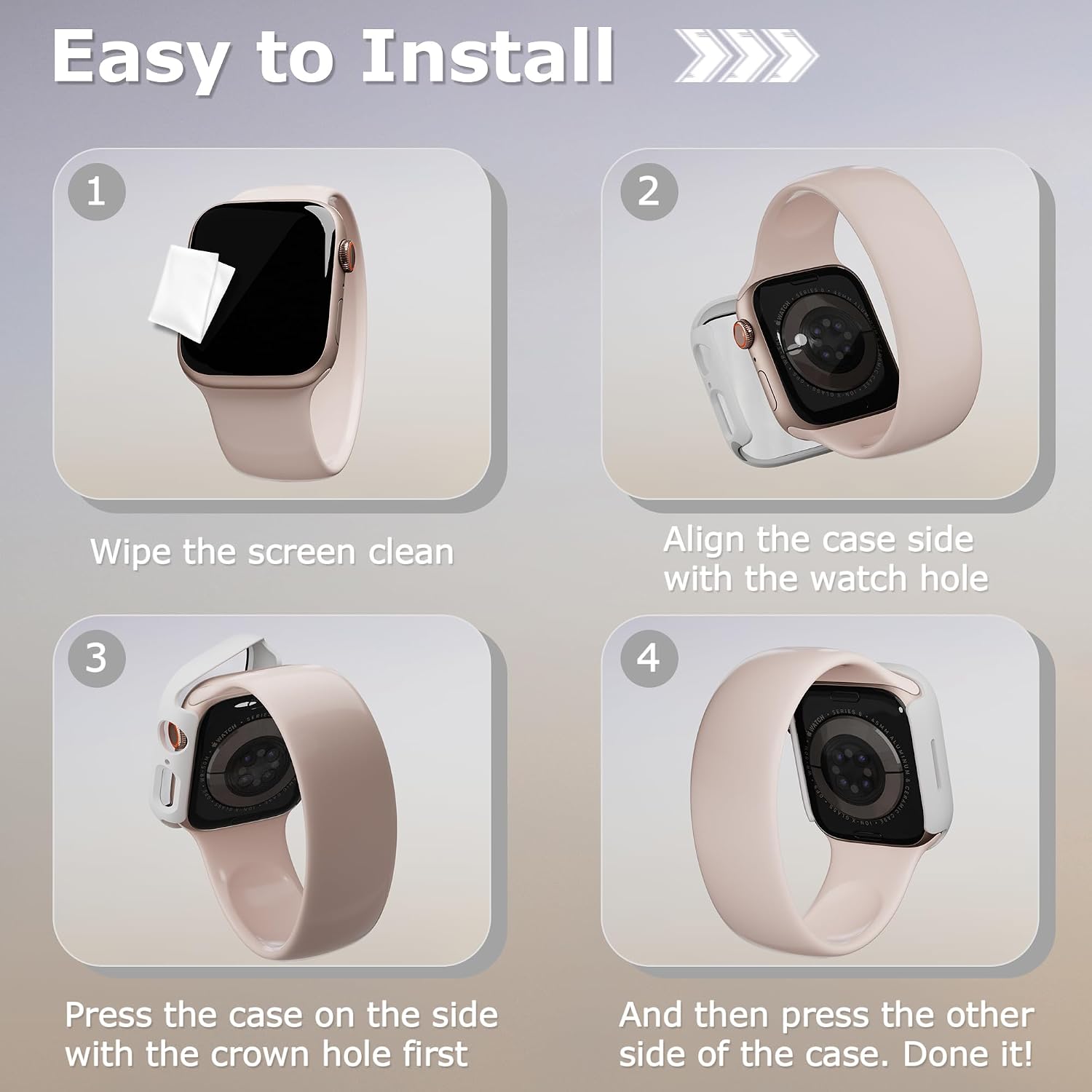 Detalle de LINTEKER 2 Pack Hard Case with 9H Tempered Glass Screen Protectors for Apple Watch 45mm (Series 9/8/7) – White
