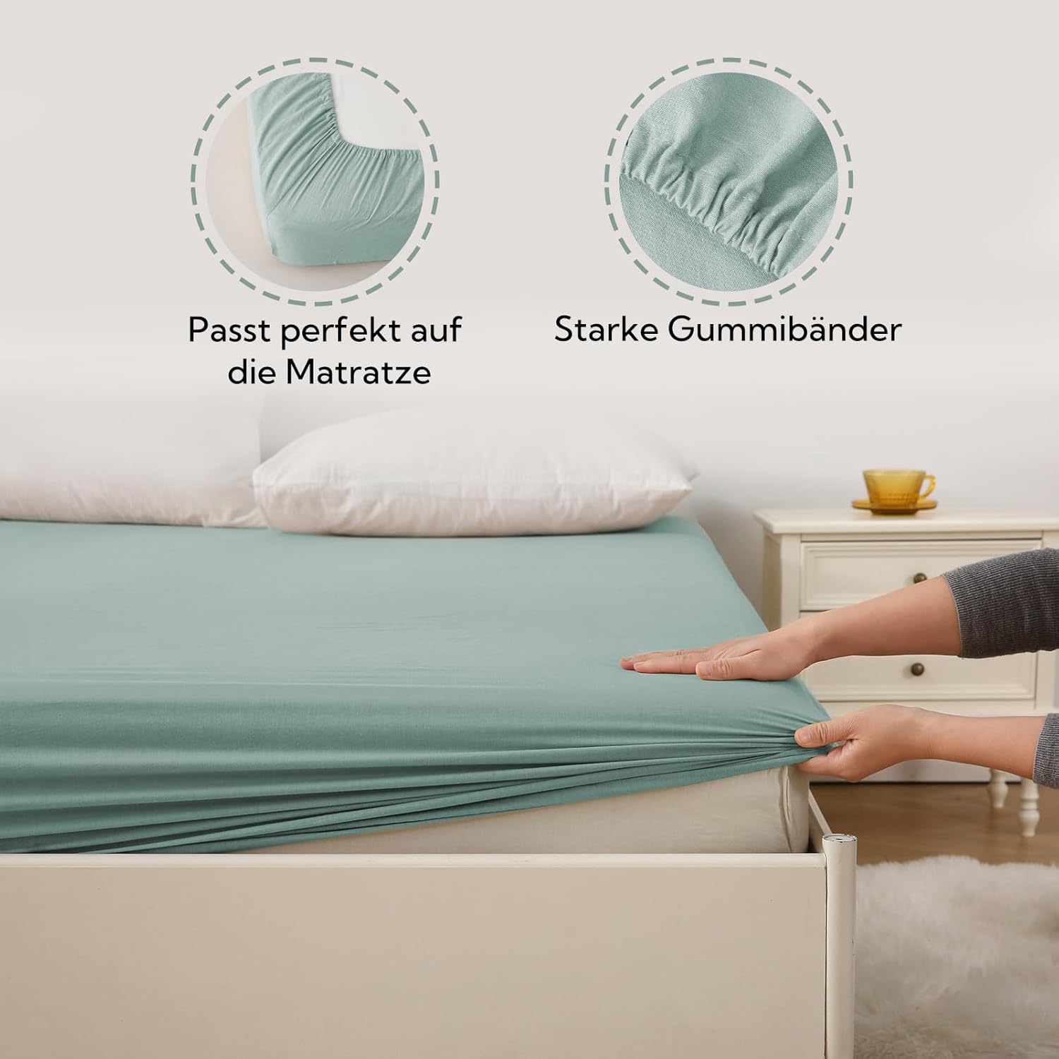 Thumbnail 4 de SOULFUL Spannbettlaken 120x200 cm aus 100% gewaschener Baumwolle – hellgrün, bis 25 cm Matratzenhöhe