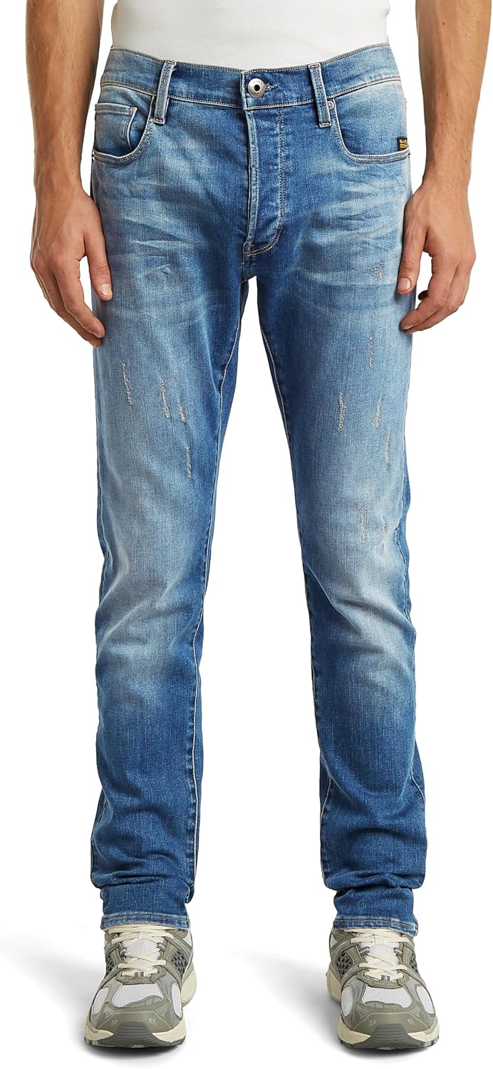 Detalle de G-Star Herren 3301 Slim Jeans mit Knopfverschluss und 5 Taschen
