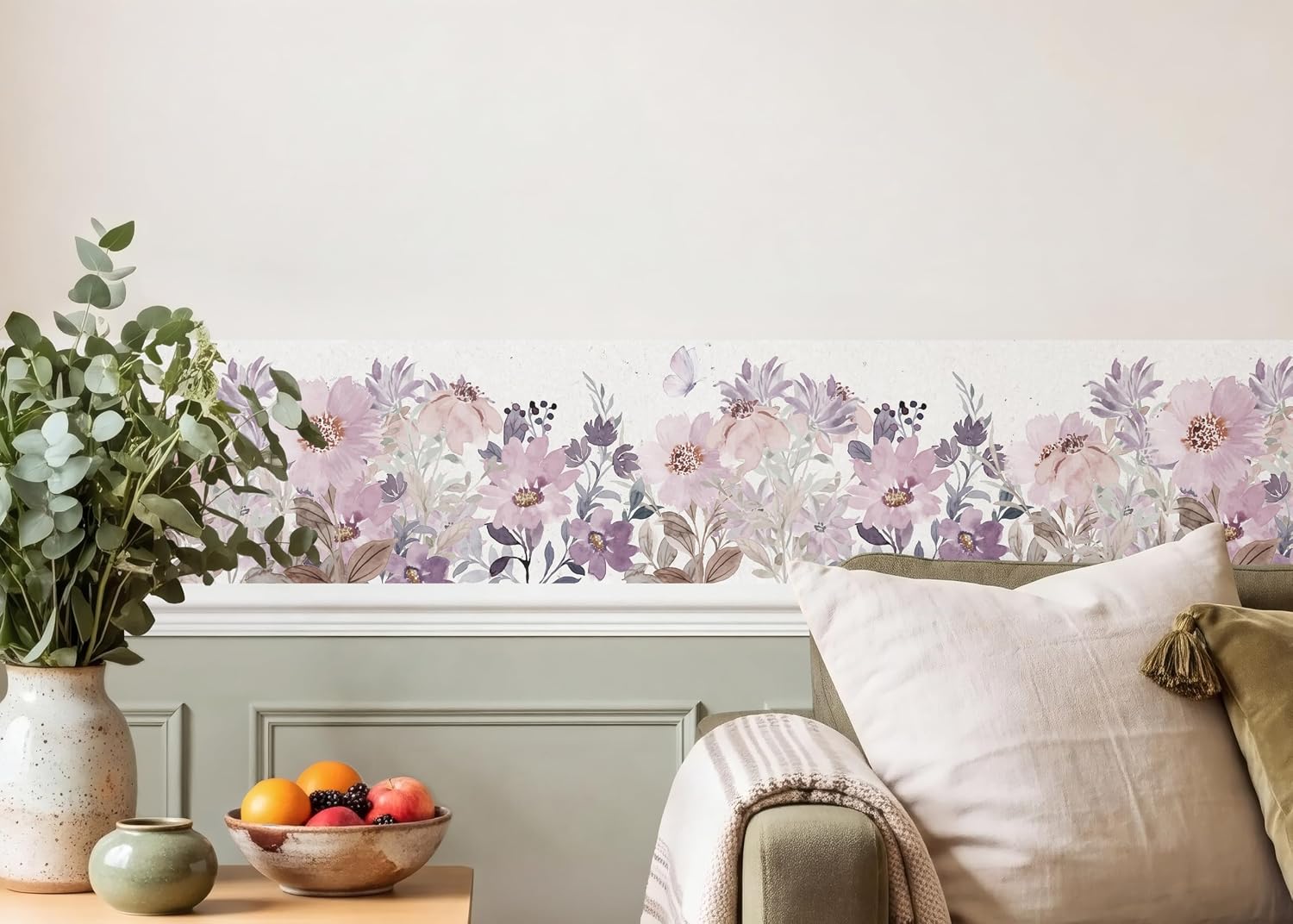 Thumbnail 1 de AG Design AWB 8482 Self-Adhesive Wall Border, Purple Watercolour Blossom, Waterproof