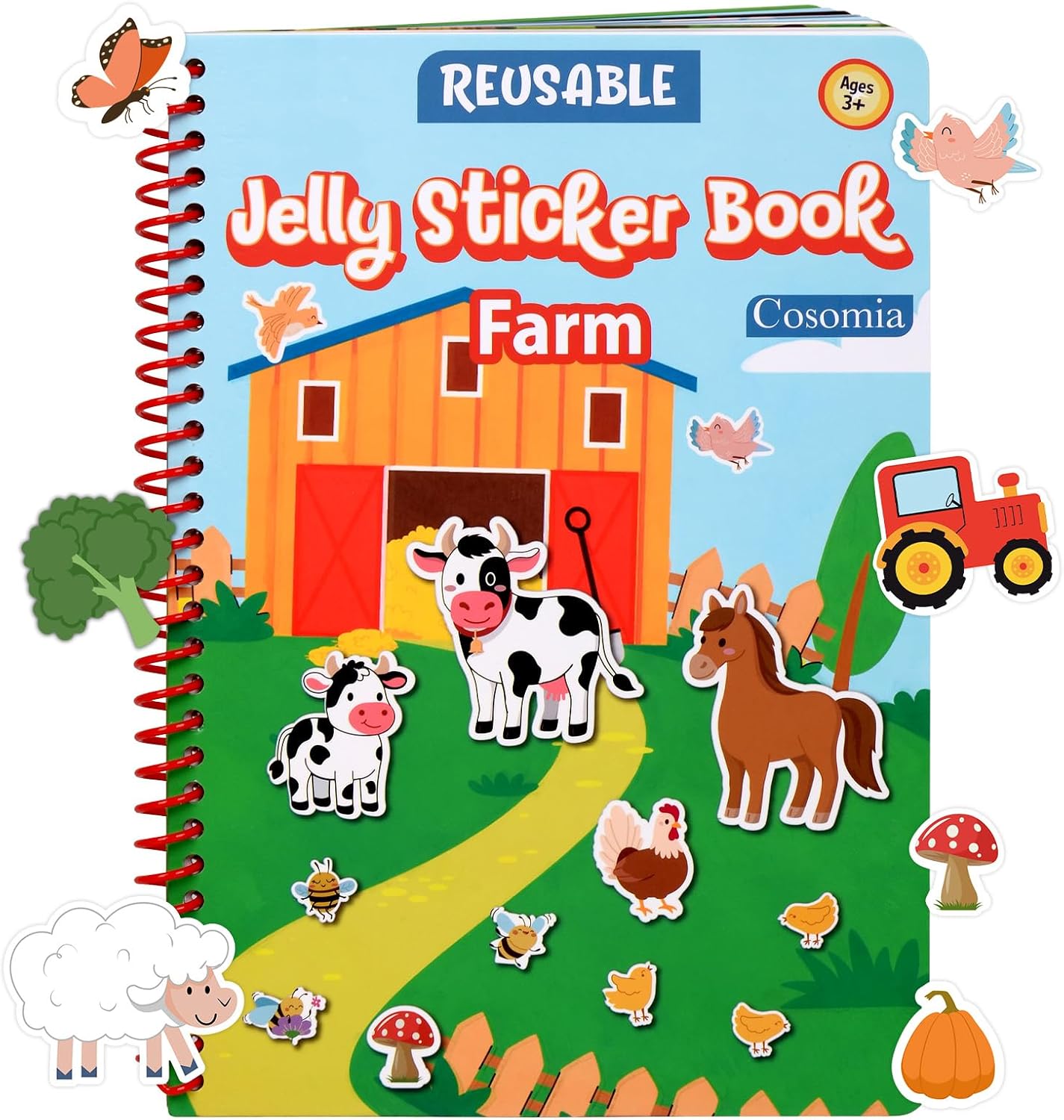 Detalle de Cosomia Farm Jelly Sticker Book for Kids 3–5, 70 Washable Reusable Stickers