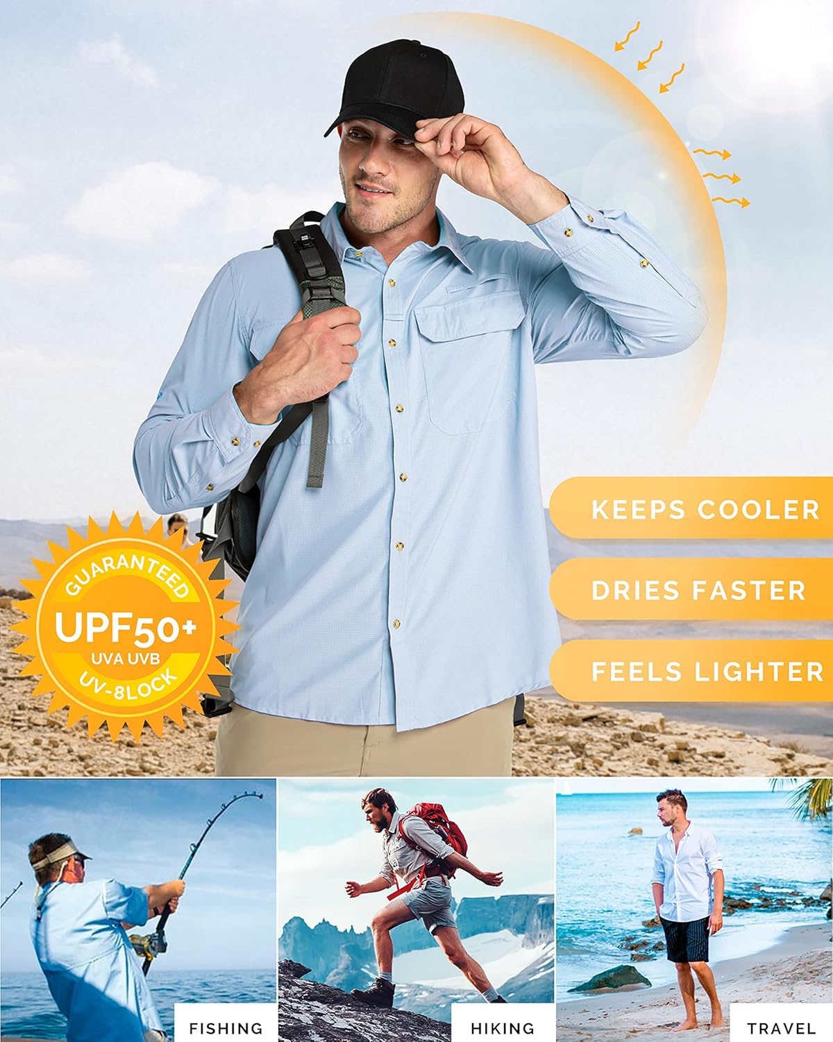 Thumbnail 3 de 33,000ft Men's Long Sleeve UV Protection Safari Shirt with Pockets