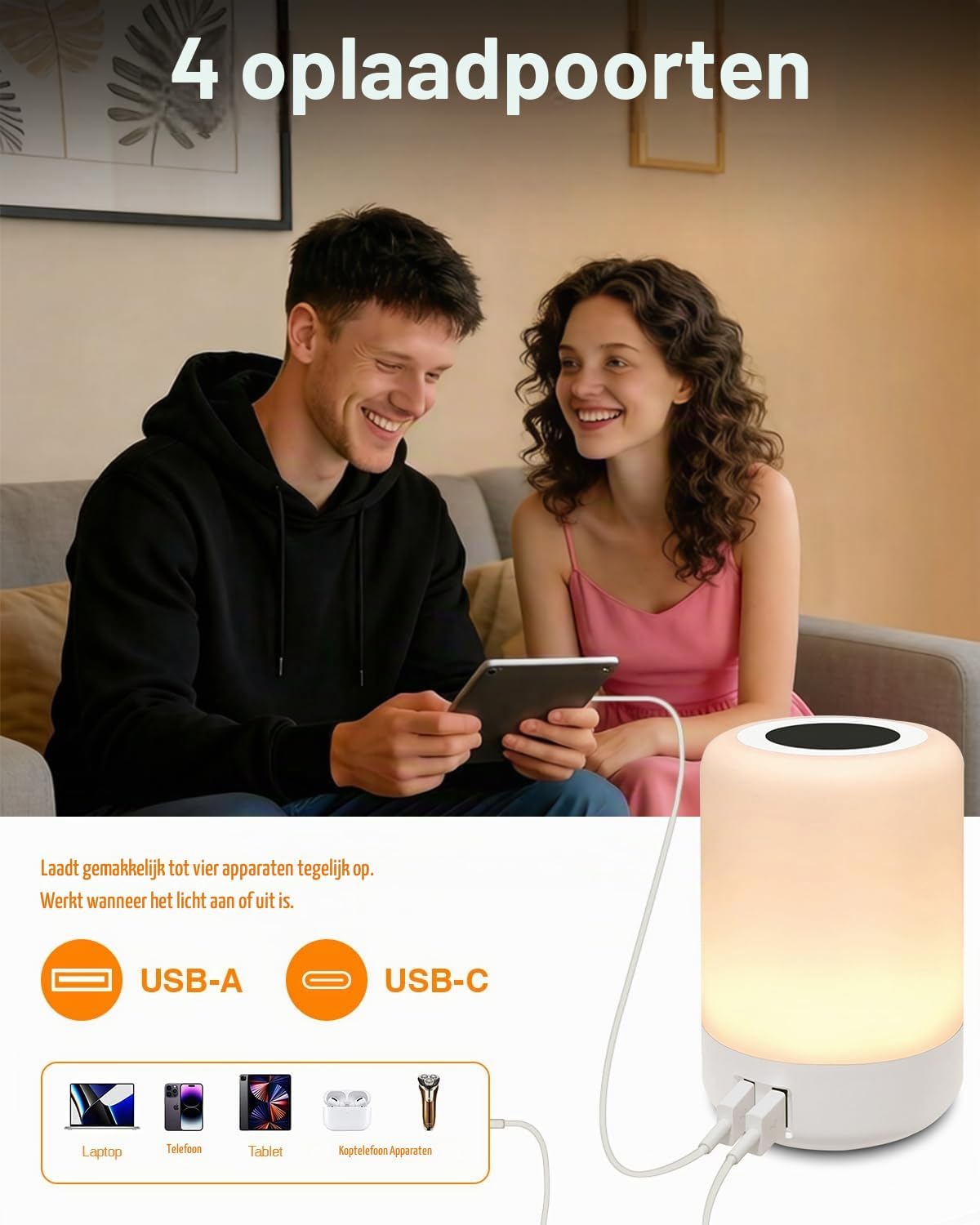 Thumbnail 2 de salipt S400 tafellamp met touchbediening, dimbaar licht en 4 USB-poorten