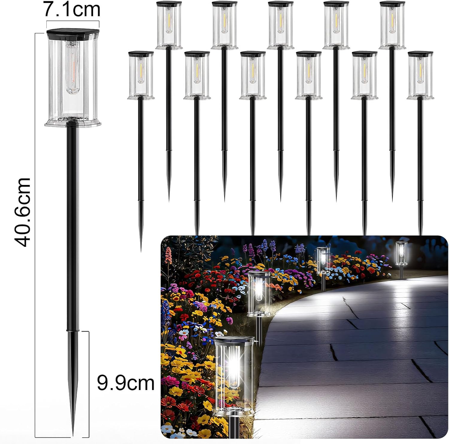 Detalle 2 de MAOKOT S-dcwsd Solar Path Lights, 12-Pack, Waterproof White LED