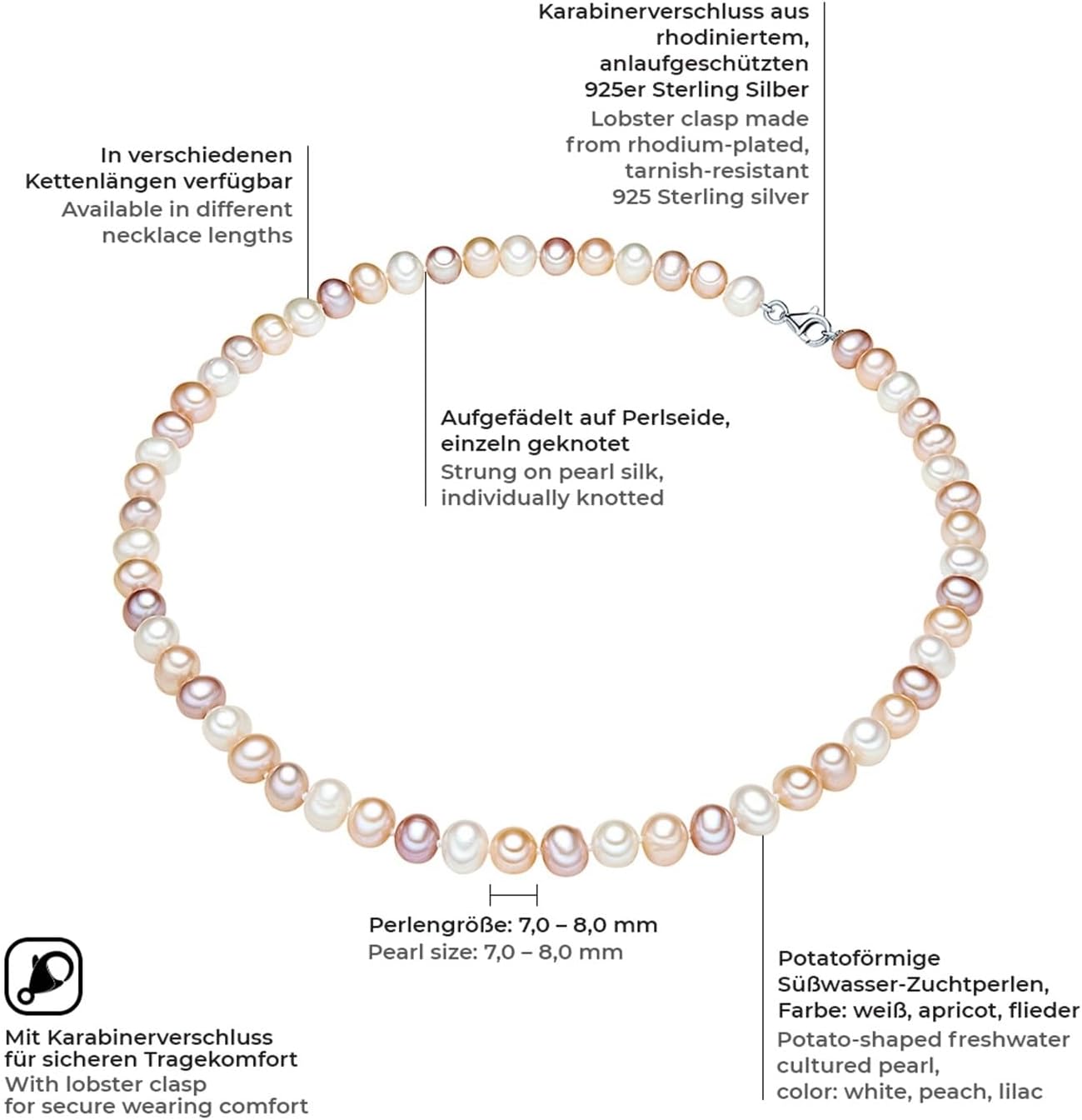 Detalle 2 de Valero Pearls Collana di perle da Donna in Argento Sterling