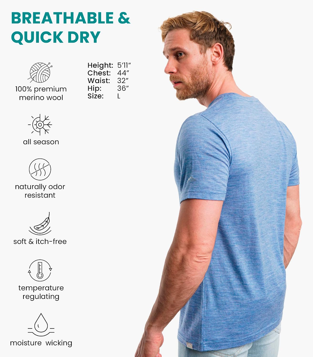 Detalle 2 de Merino.tech Maglietta Lana Merinos Uomo – Maglia Termica in Lana Merinos a Manica Corta