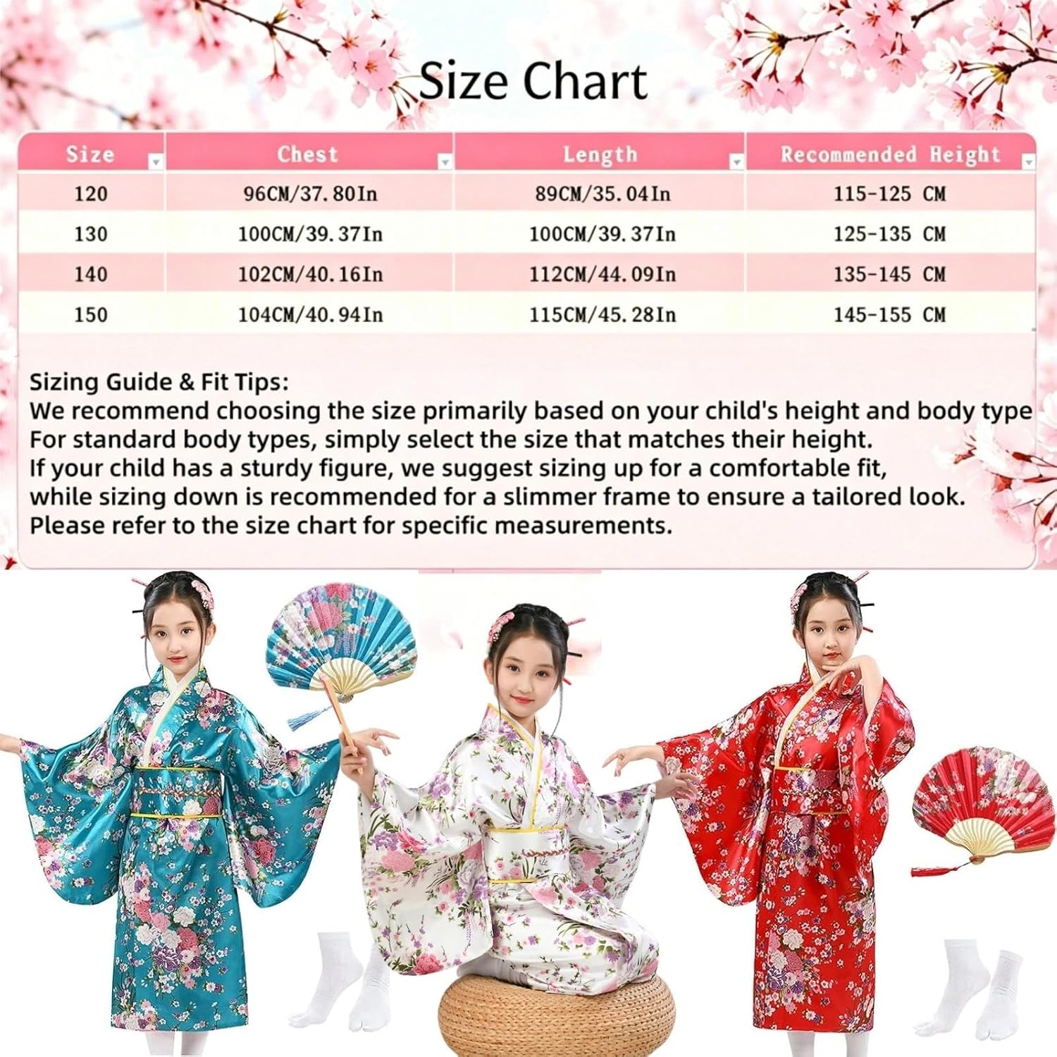 Thumbnail 2 de KRUIHAN Japanse kimono voor meisjes, satijnen yukata met waaier en tabi-sokken