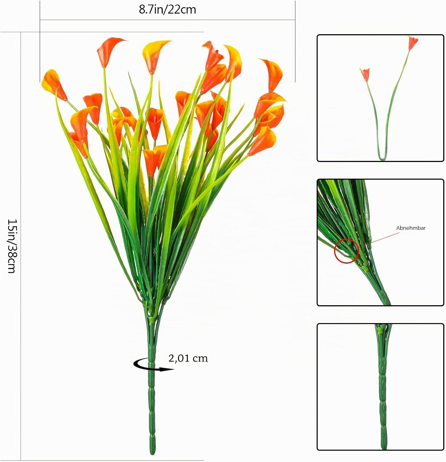 Detalle 2 de Yibaijia 6 Künstliche Calla Blumen – UV-beständig, wetterfest, 5 Farben für Balkon, Garten und Wohnzimmer