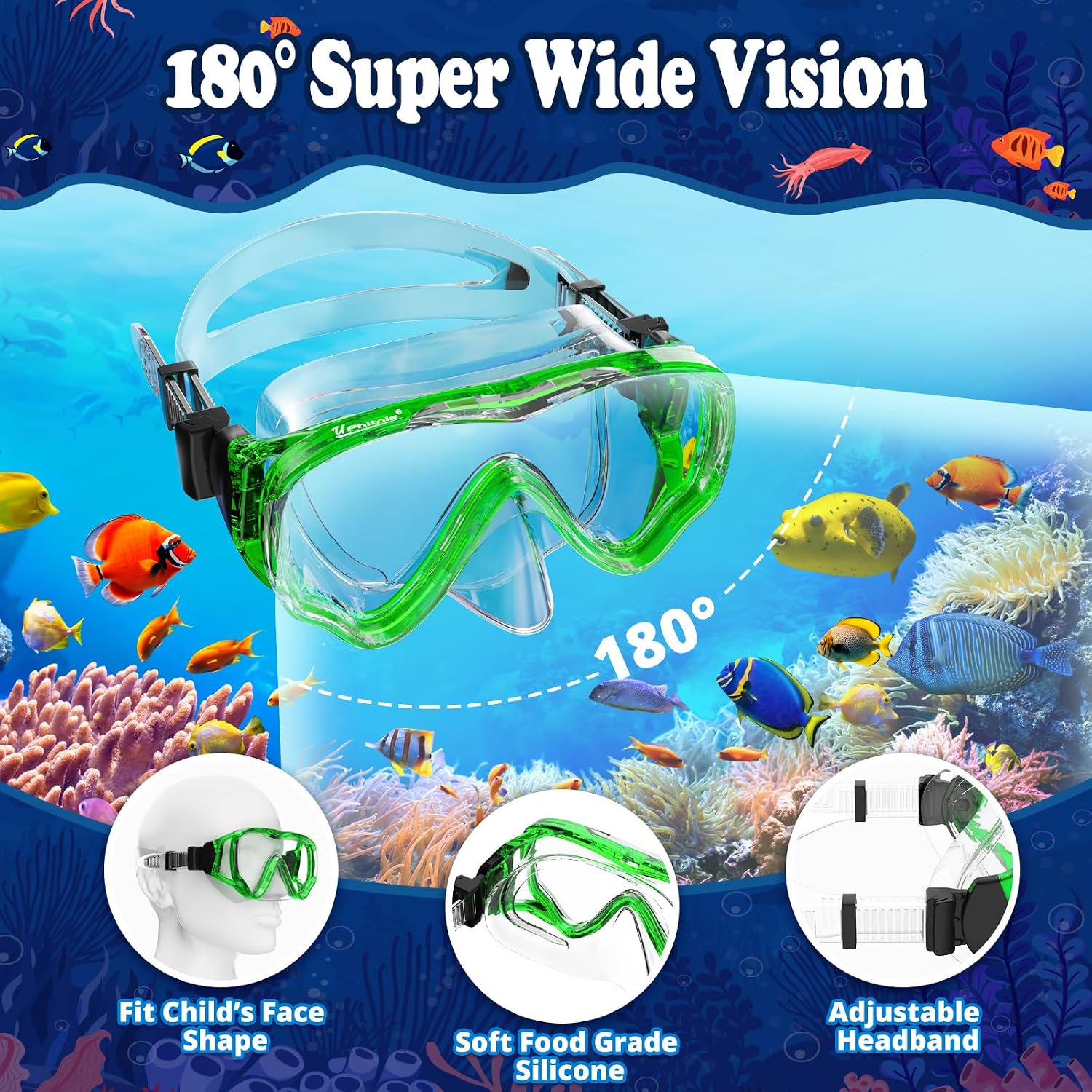 Detalle de UPhitnis Schnorchelset Kinder – Trocken-Schnorchel, Anti-Fog Brille und Panoramablick