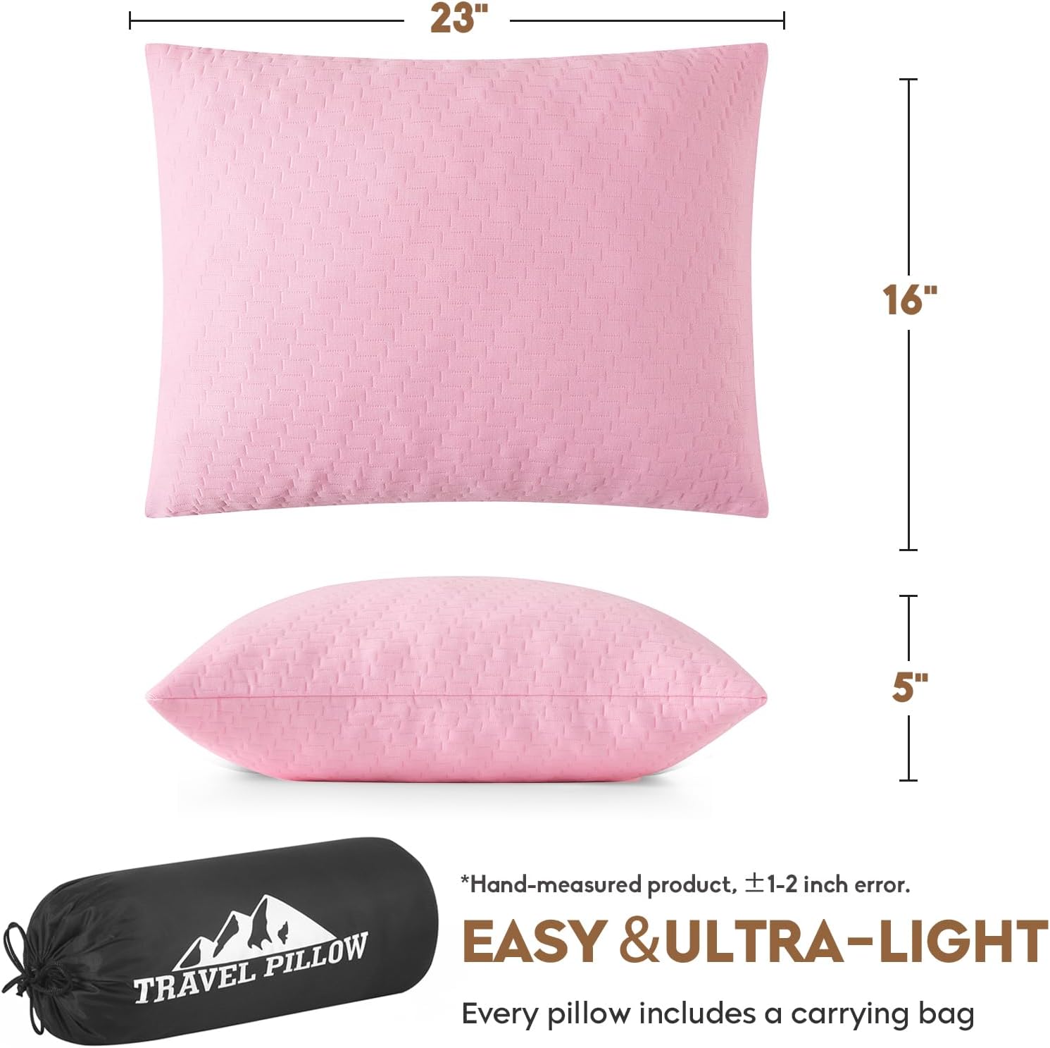 Detalle de PEUJEW Small Shredded Memory Foam Pillow – Apricot Pink Travel Camping Pillow (L)