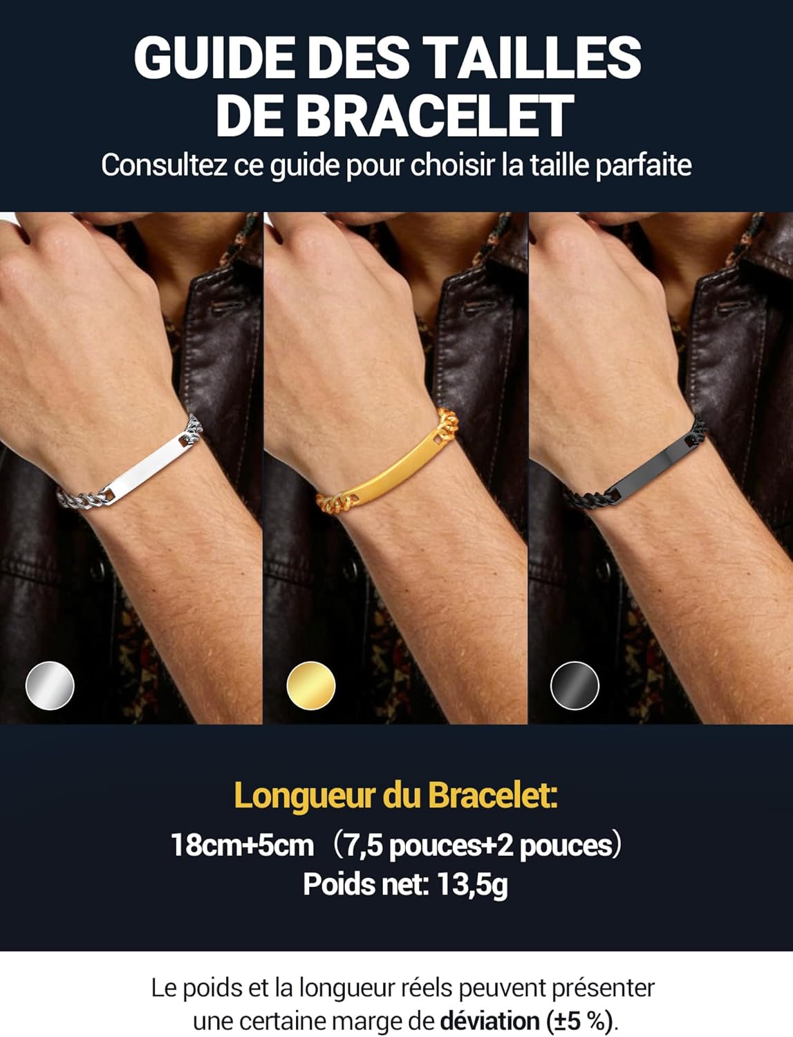 Thumbnail 3 de PROSTEEL Bracelet Croix Homme personnalisable en acier inoxydable 316L, 21 cm (réglable)