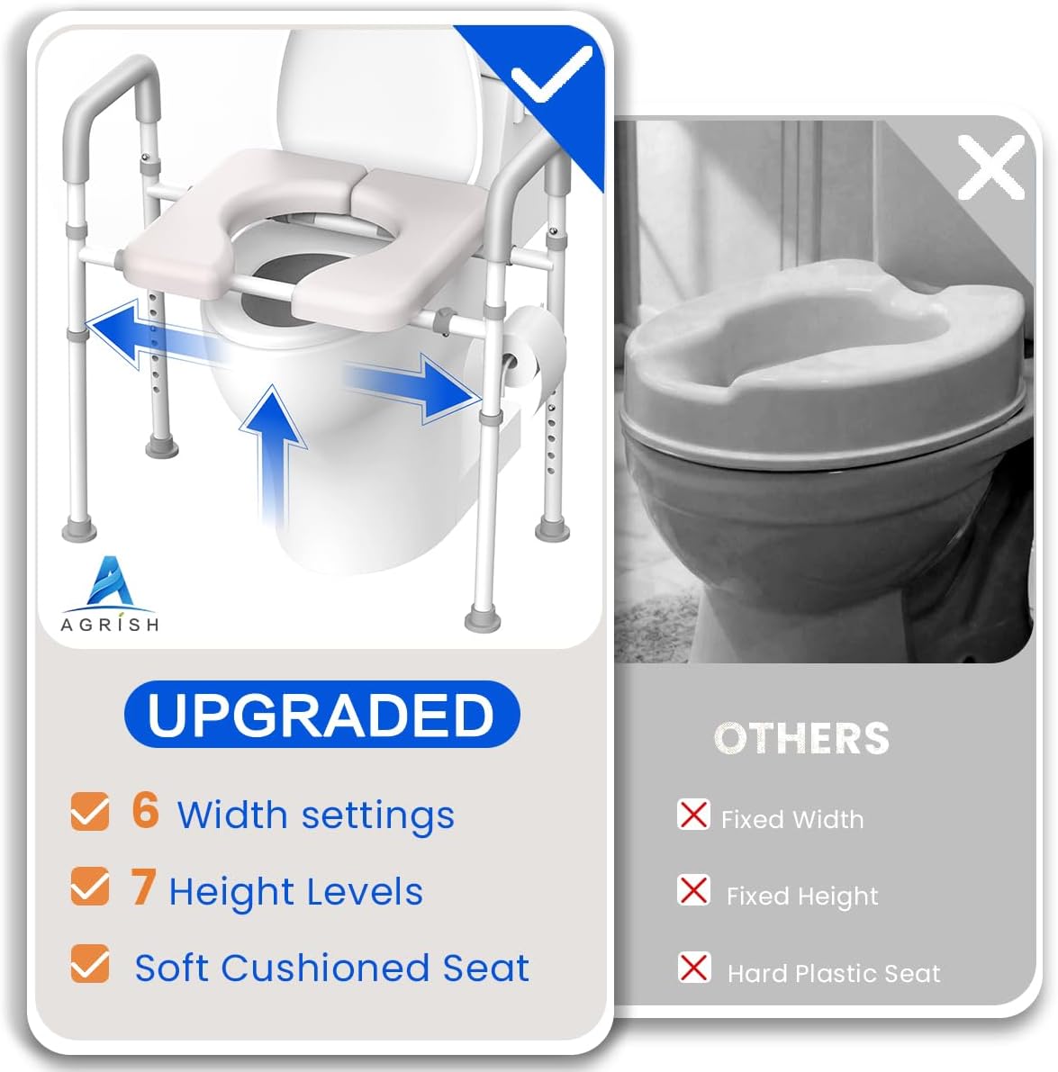 Thumbnail 6 de Agrish Raised Toilet Seat with Handles – Adjustable Height & Width, Padded Comfort for Safer Toileting