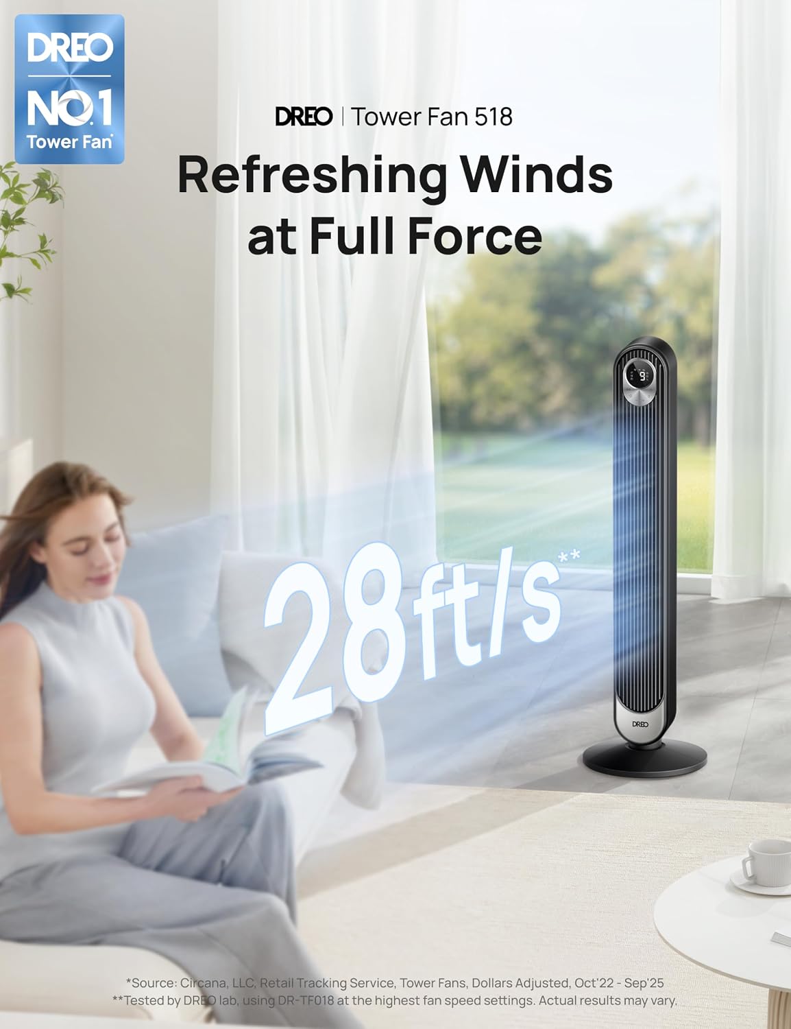 Detalle 2 de Dreo Tower Fan 42 Inch Quiet Oscillating Fan