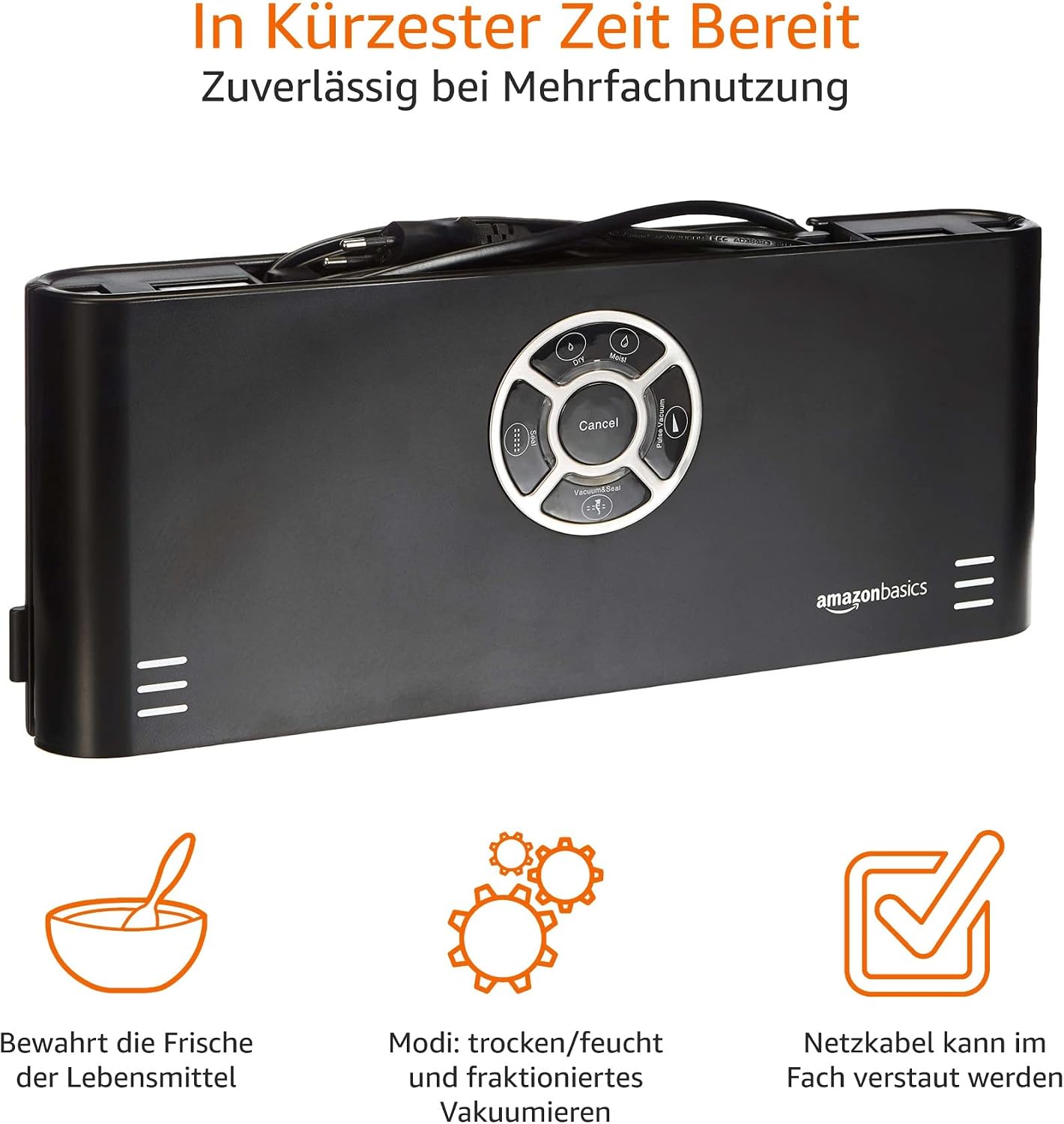 Thumbnail 6 de Amazon Basics Vakuumierer 30 cm Naht + 10 Vakuumierbeutel – zuverlässig fürs Sous-Vide und Aufbewahrung