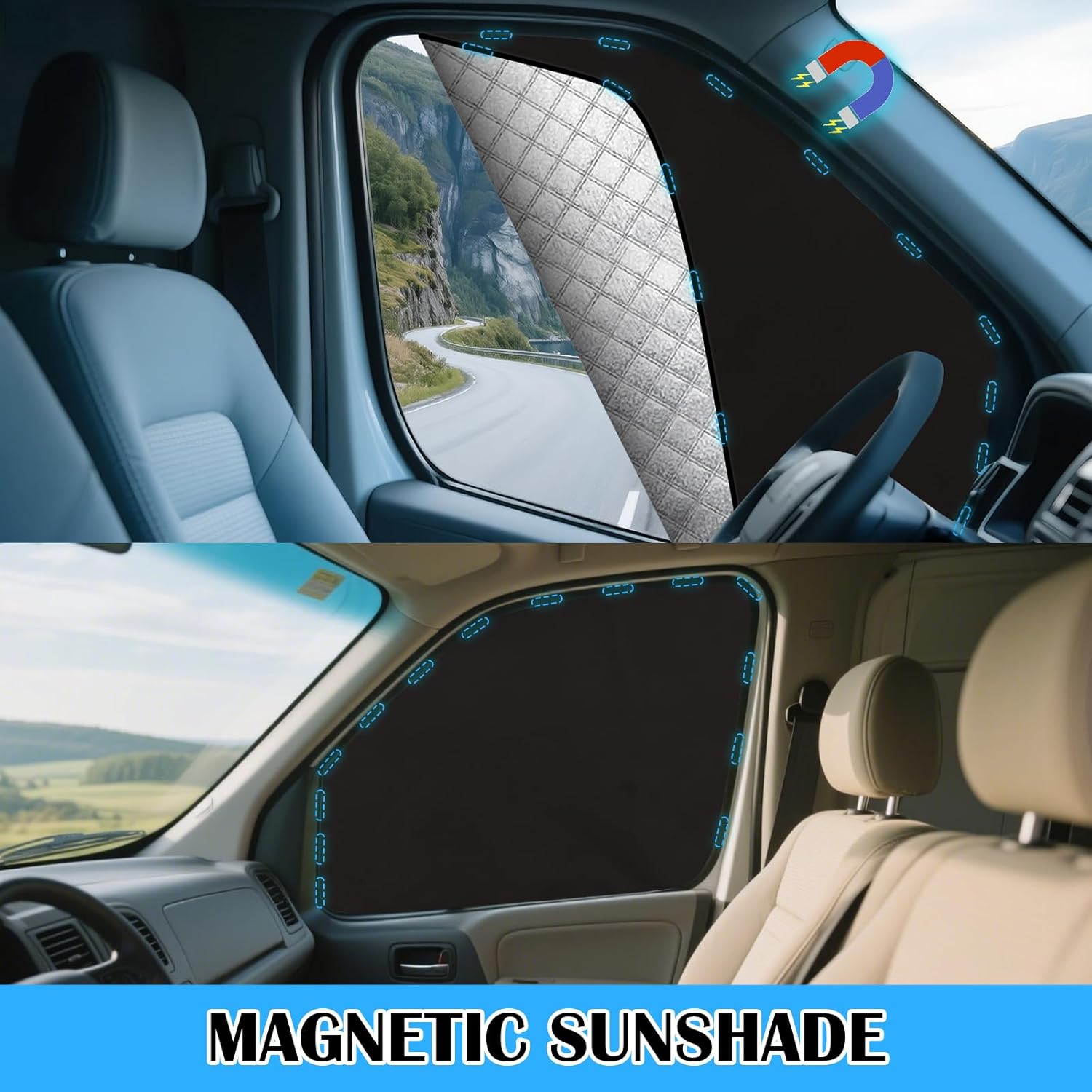 Thumbnail 2 de ZATOOTO Windscreen Sun Shade for Ford Transit Custom (Set of 3) – magnetic thermal blinds and thick windscreen cover