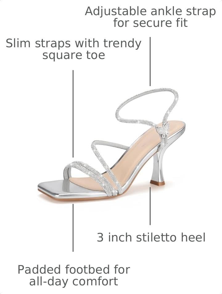 Detalle de Viciously Vixen Women's Strappy Kitten Heels, Square-Toe Sandals with Ankle Strap